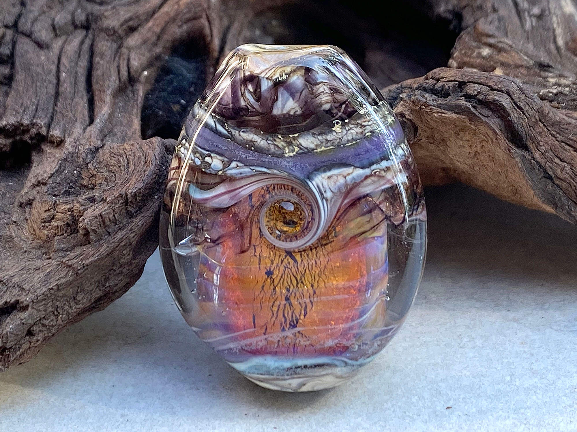 Natural Fire Opal Organic Lampwork Focal Bead SRA - Handmade Jewelry Making Supplies for Necklaces, Bracelets & DIY Crafts
