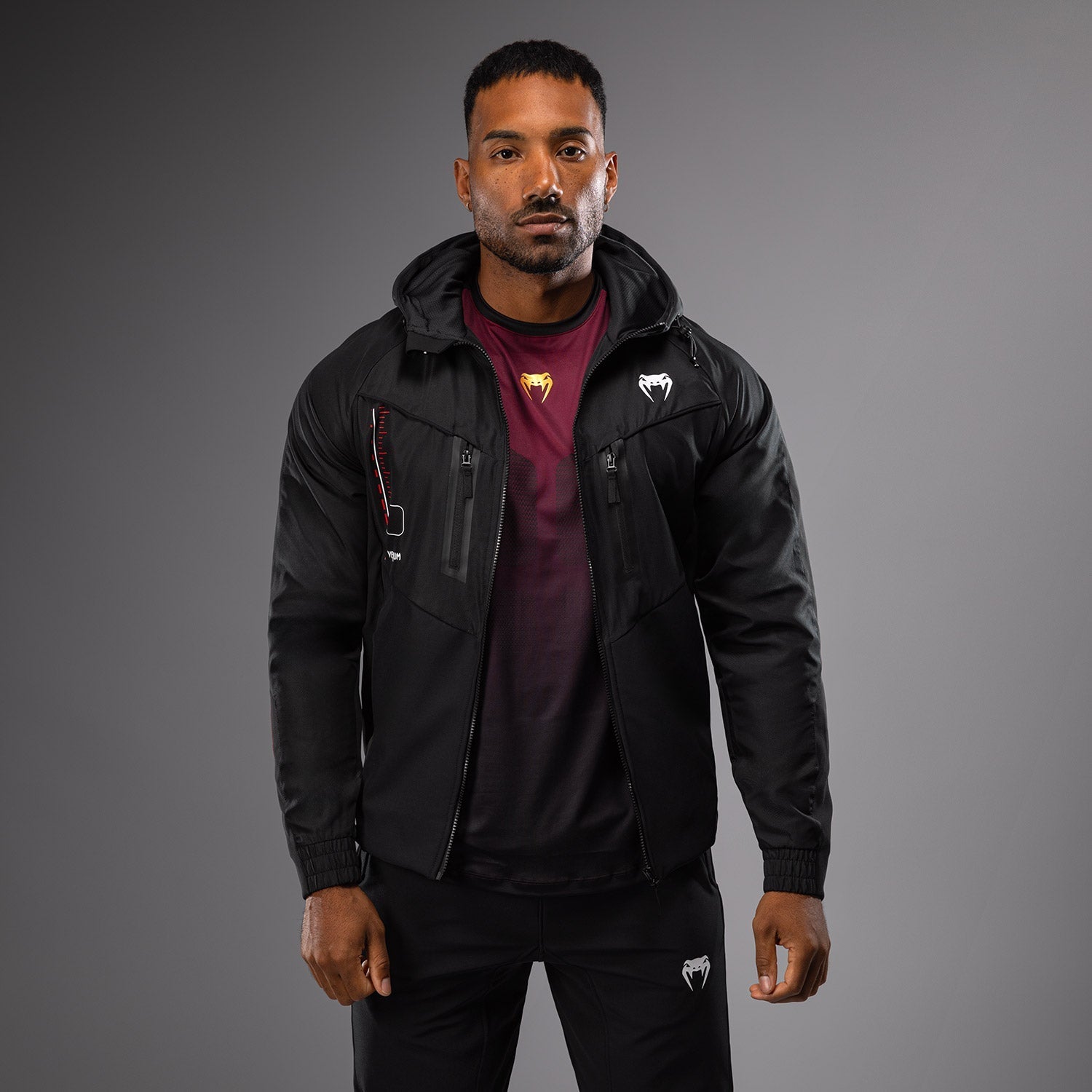 Venum Tactical XT Track Jackets for Men - Lightweight Training & Running Hoodie - Black/Fire Red Color - Perfect for Gym Workouts, Martial Arts & Outdoor Sports