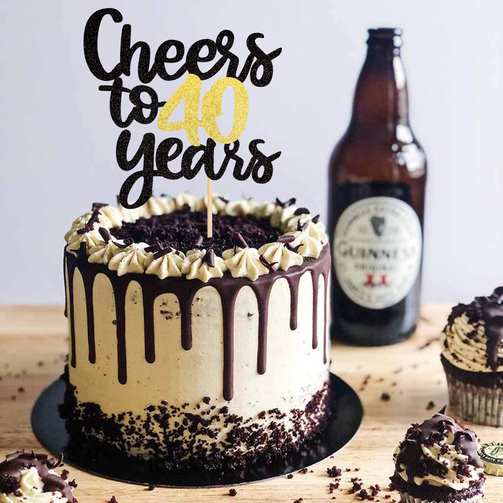 1 Pack Black & Gold Glitter 40th Birthday Cake Topper - Happy 40th Cake Decoration for Anniversary Party Supplies | Perfect for 40th Birthday Celebrations, Milestone Parties & Cake Decorating