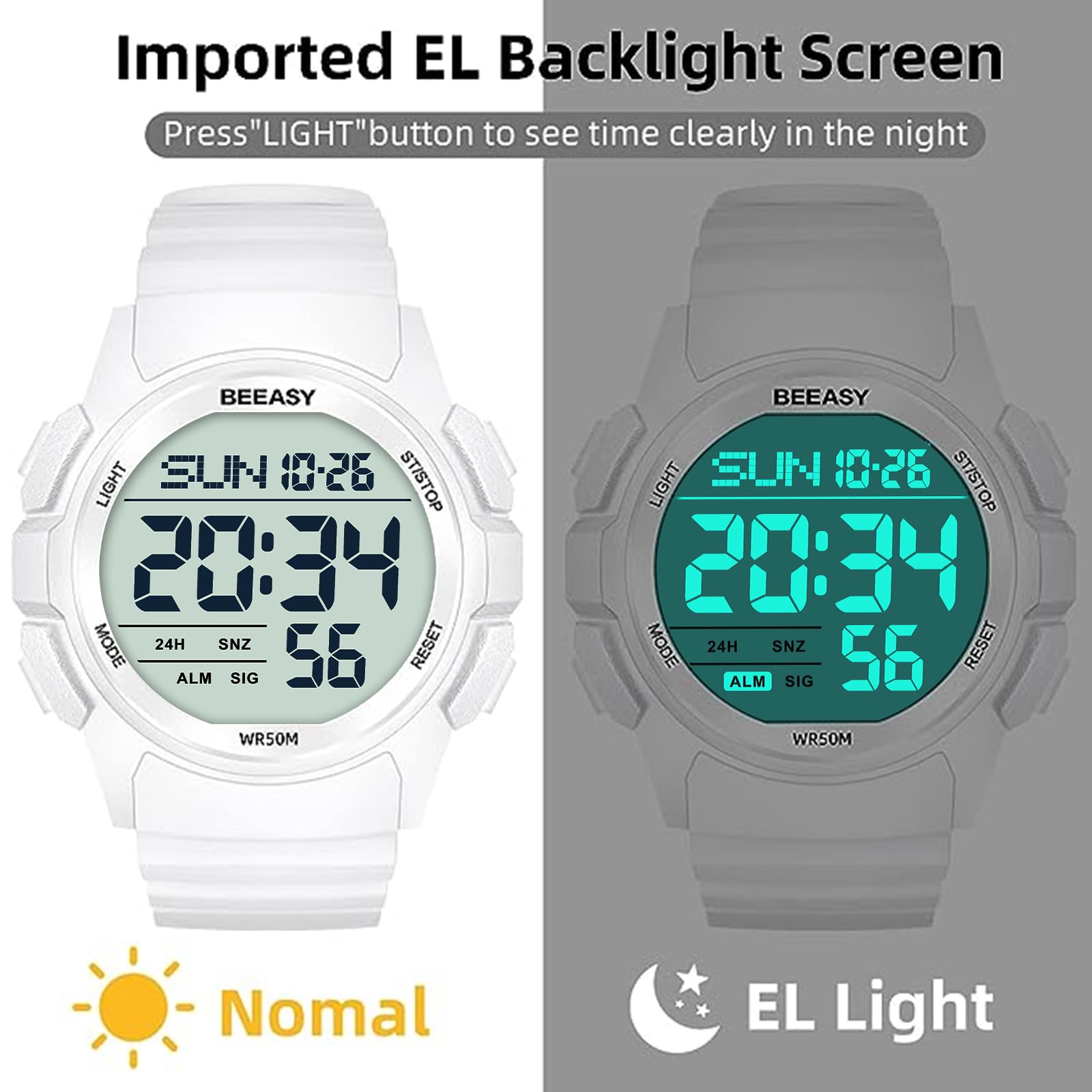 Beeasy Men's Digital Sports Watch - Waterproof Stopwatch, Countdown Timer, Alarm, Dual Time - Durable Rubber Strap Wristwatch for Men & Students | Perfect for Running, Swimming, Gym Workouts & Outdoor Activities