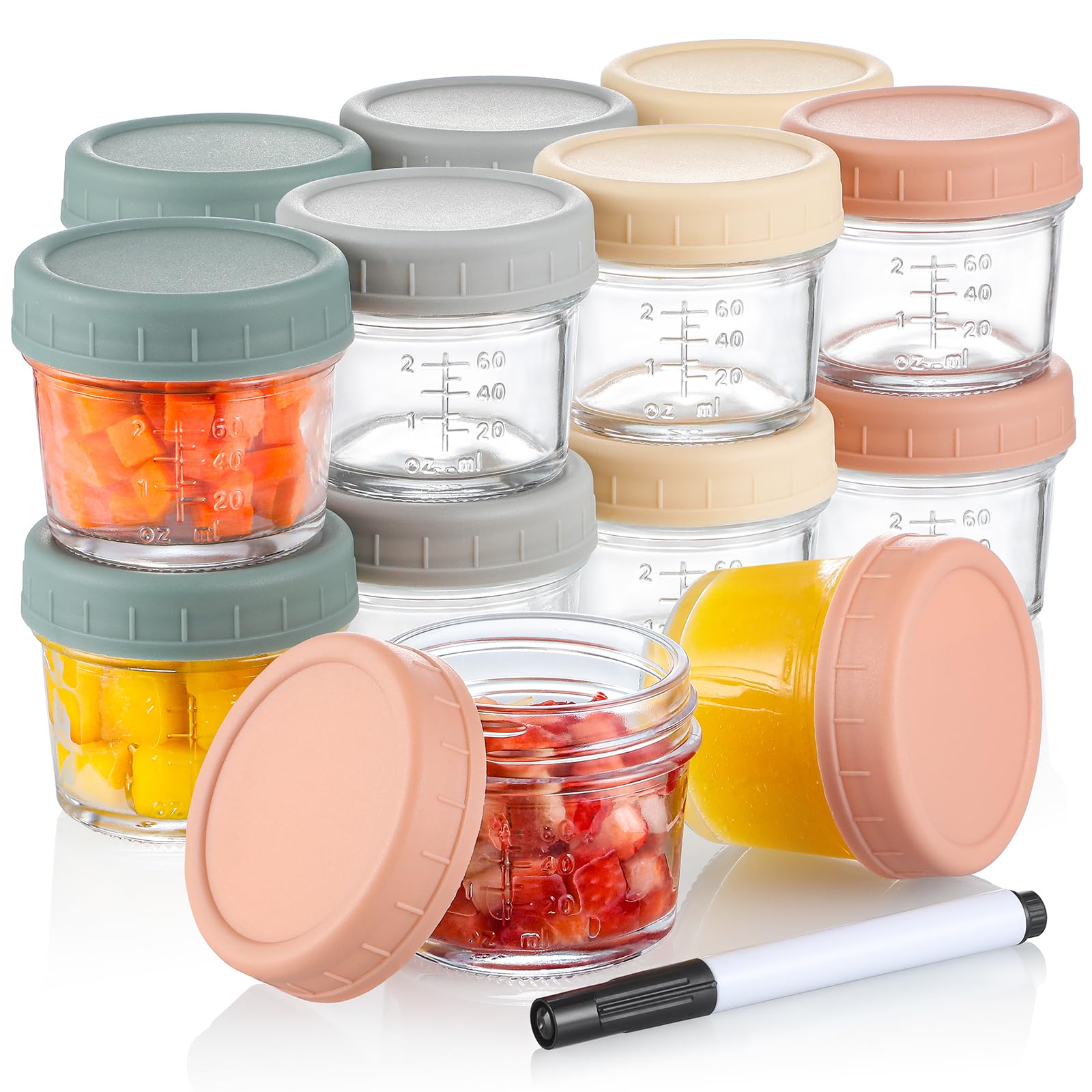 VITEVER 16 Pack 4oz Glass Baby Food Storage Containers with Lids - BPA Free, Reusable, Microwave & Dishwasher Safe - Perfect for Homemade Baby Puree, Meal Prep & Freezer Storage - Ideal for Infants, Toddlers & On-the-Go Parents