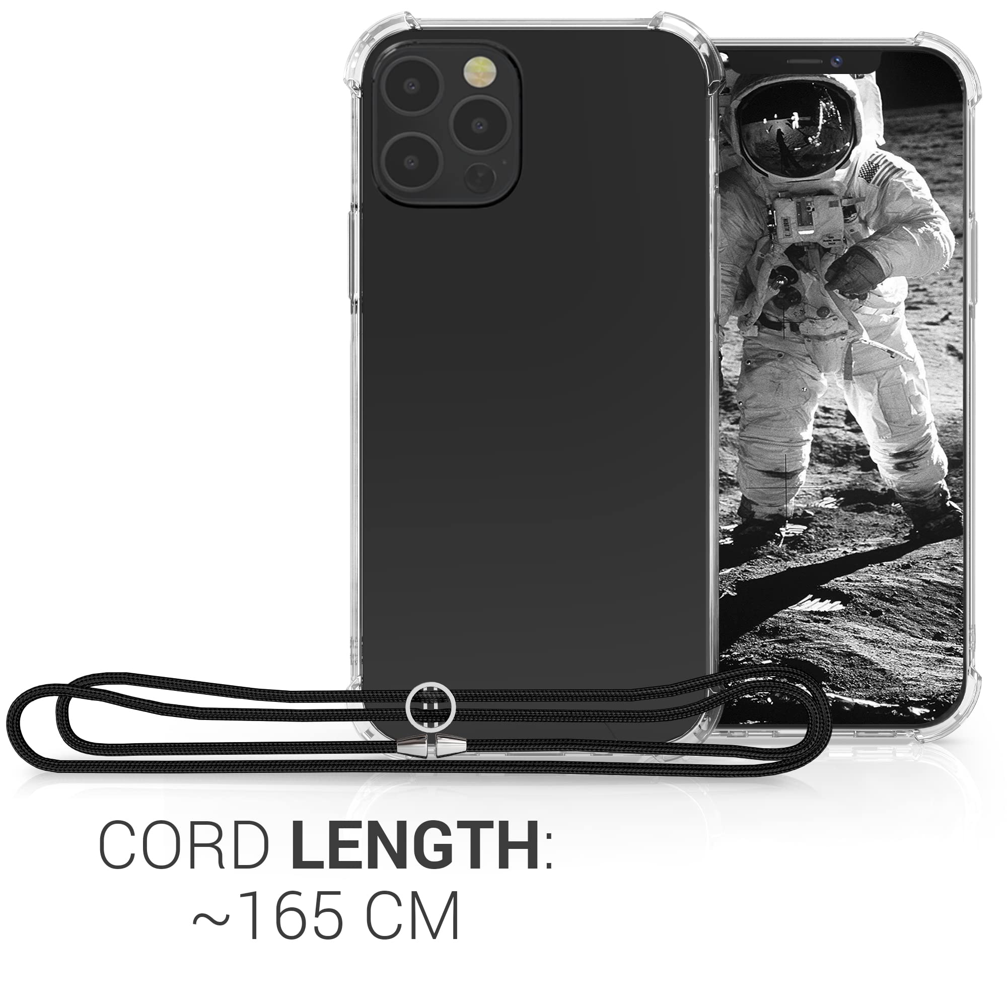 kwmobile Clear TPU Crossbody Phone Case Compatible with Apple iPhone 12 & iPhone 12 Pro - Protective Cover with Adjustable Lanyard Strap (Black/Transparent) - Perfect for Travel, Shopping & Outdoor Activities