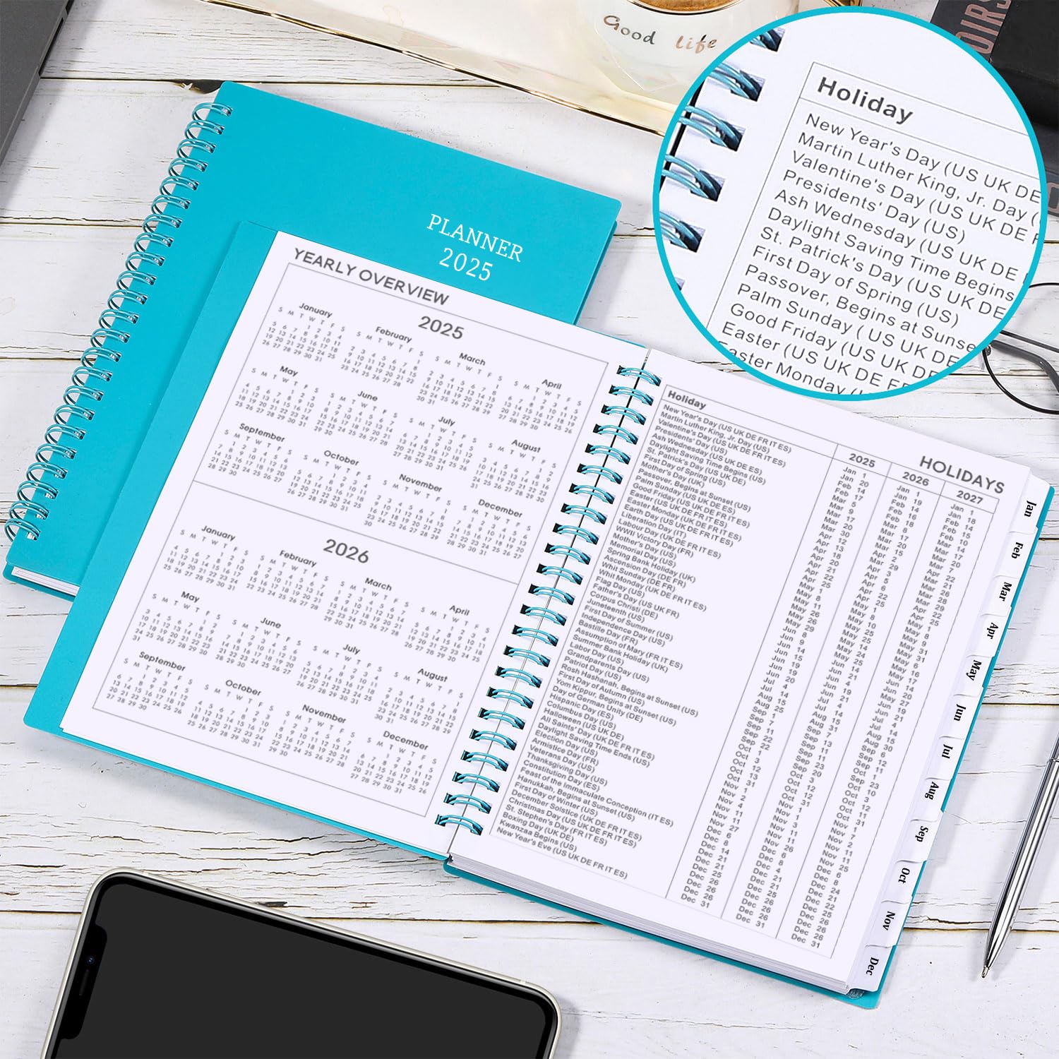 2025 Planner - Weekly & Monthly Organizer with Tabs, 6.25