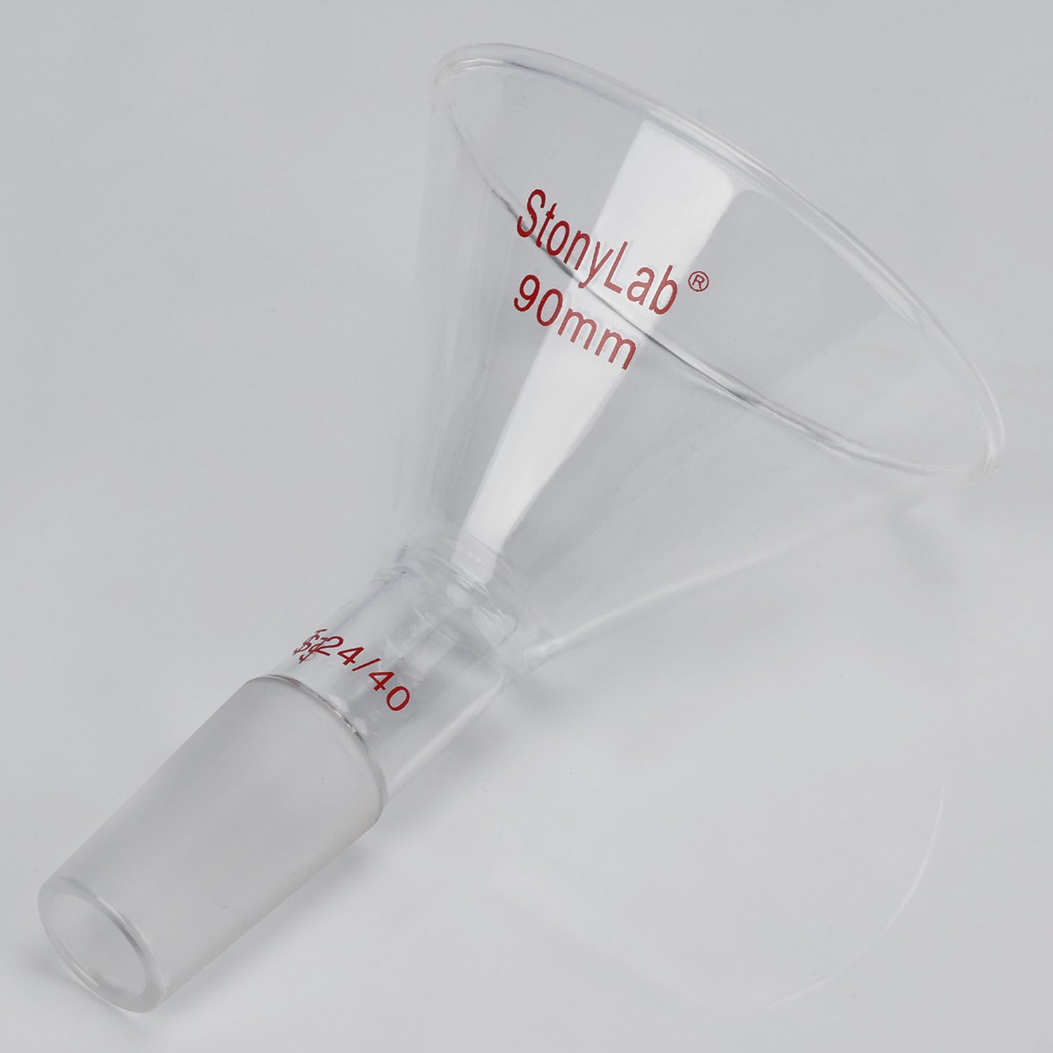 Stonylab 60mm Offset Borosilicate Glass Powder Funnel with 24/40 Standard Joint - Inclined Triangular Laboratory Funnel for Precise Material Transfer (90mm) - Ideal for Chemistry Labs, Powder Supplementing & Precise Liquid Pouring