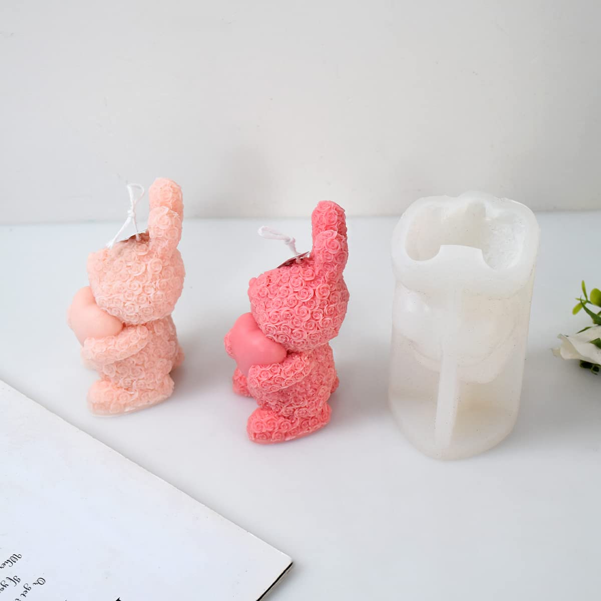 3D Rose Rabbit Candle Silicone Mold for DIY Candles, Wax, Soap, Resin Crafts - Perfect for Home Decor, Wedding Favors & Gift Making