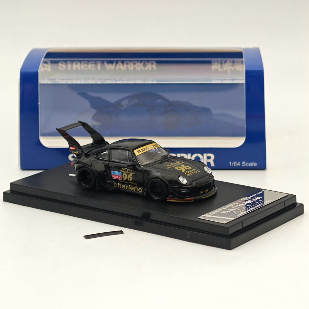 1:64 Scale Street Warrior Porsche RWB 993 Charlene Diecast Model Car with High Tail Wing - #96 Black - Perfect for Collectors, Racing Enthusiasts, and Display Showcases