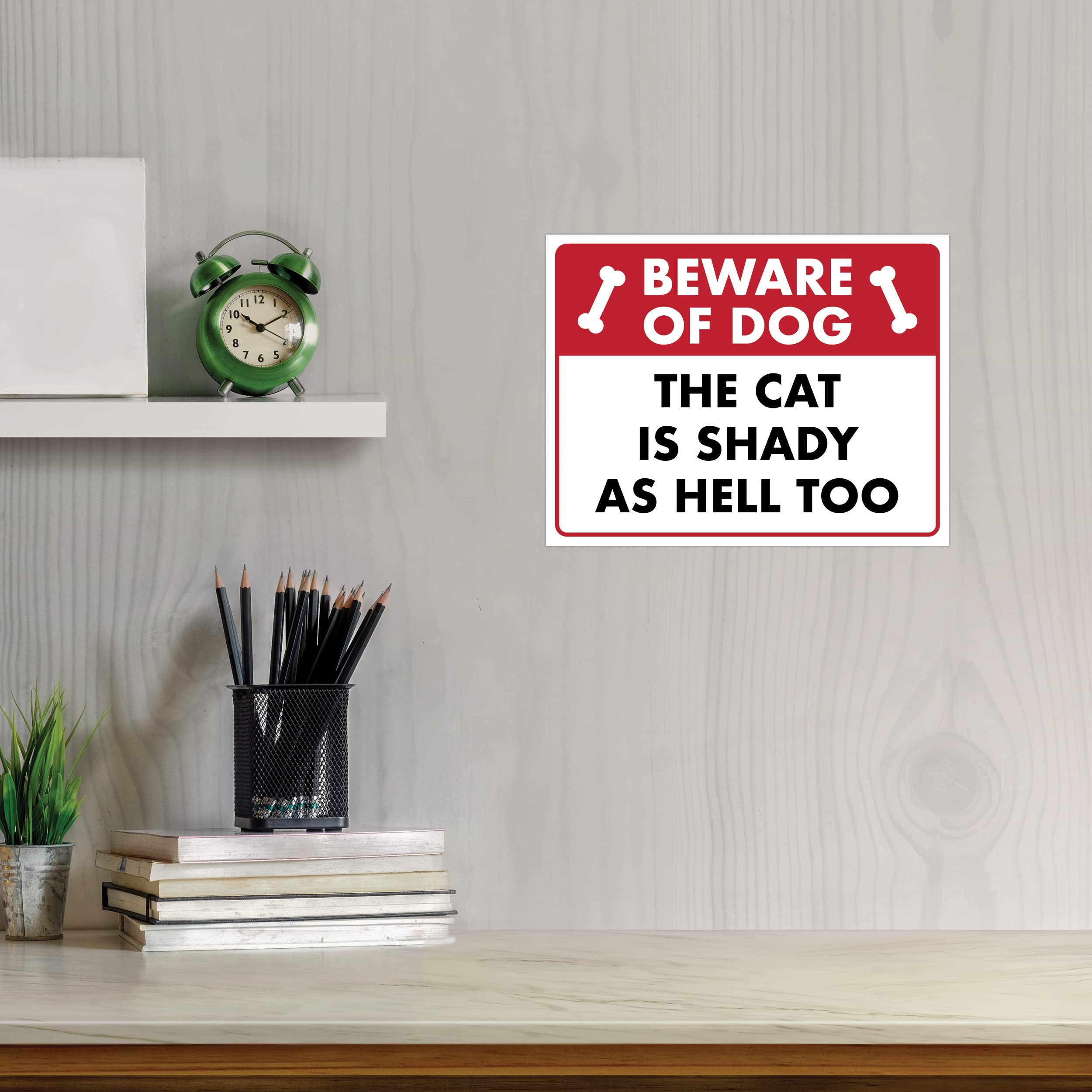 Funny Cat Warning Sign - 'Beware of Dog The Cat Is Shady Too' - 8.5x11 Inch Laminated Home Decor for Cat Lovers - Perfect for Front Door, Yard, or Gift for Pet Owners