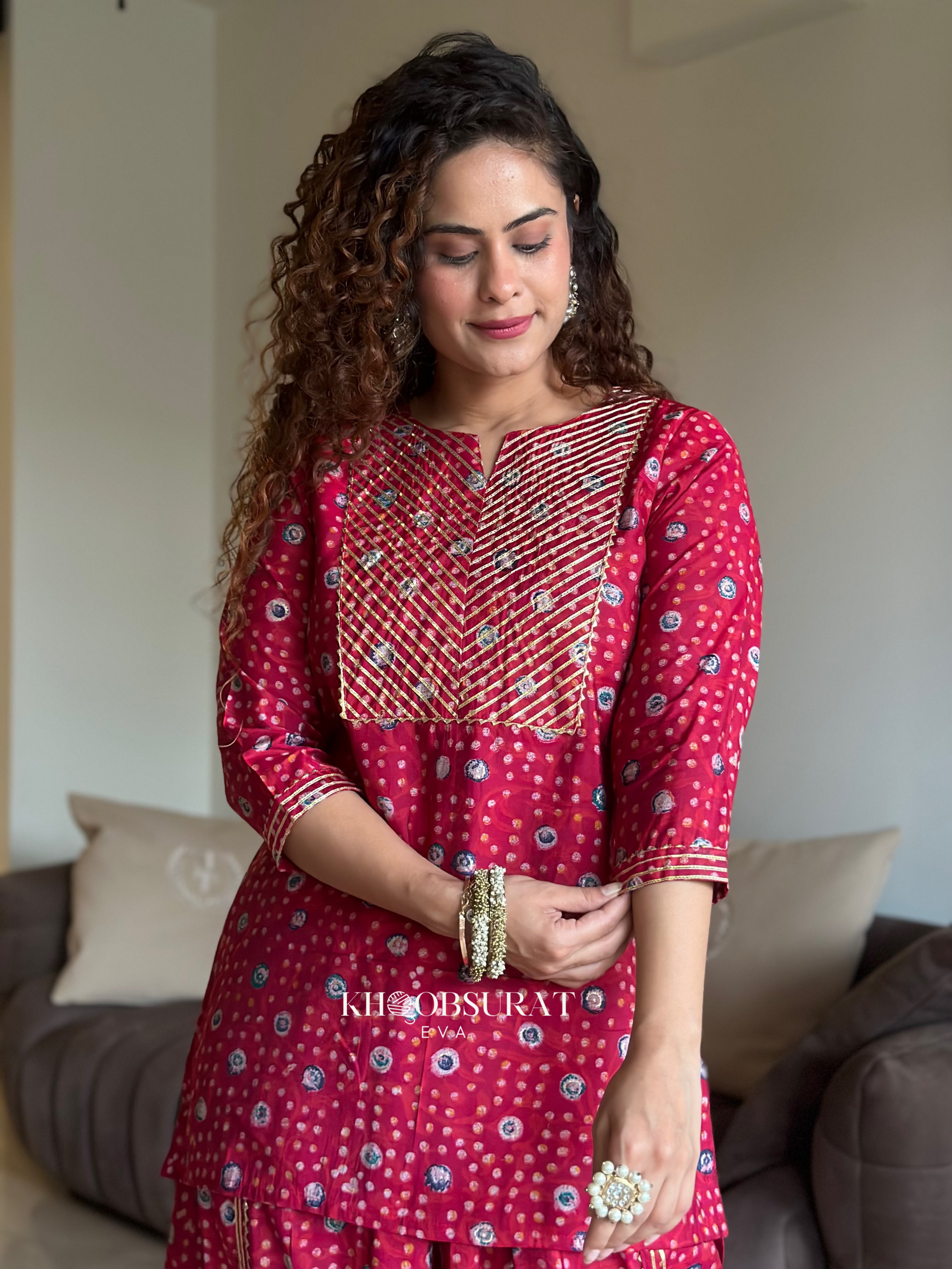 RiddhiSiddhi Red Festive Wear Coord Set for Women | Traditional Indian Ethnic Outfit | Perfect for Diwali, Weddings & Special Occasions
