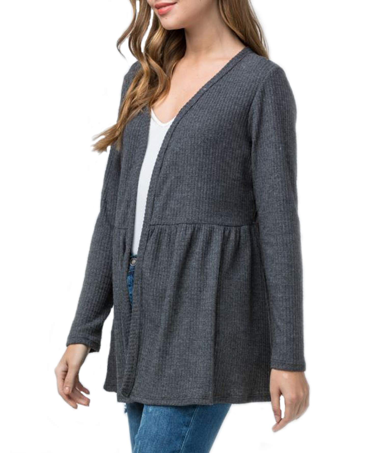 Cozy Waffle Knit Open Front Cardigan for Women - Soft & Warm Charcoal Grey Sweater - Perfect for Layering, Casual Outfits & Loungewear