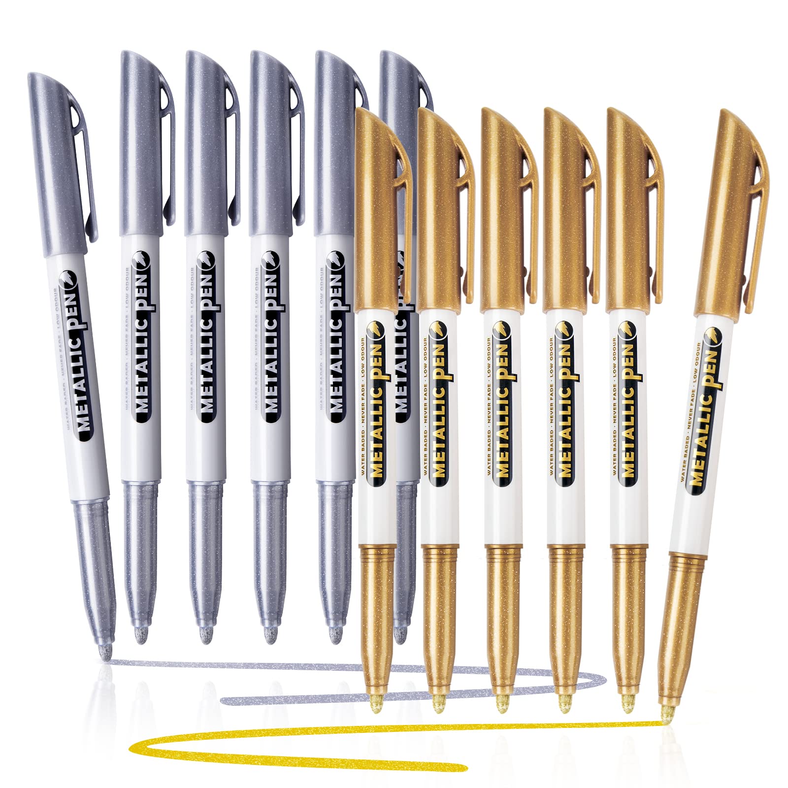 JR.WHITE Metallic Markers Pens Set of 12 - Silver & Gold Paint Pens for Black Paper, Rock Painting, Card Making, DIY Crafts - Perfect for Scrapbooking, Photo Albums, Wood Decor & Halloween Pumpkin Designs
