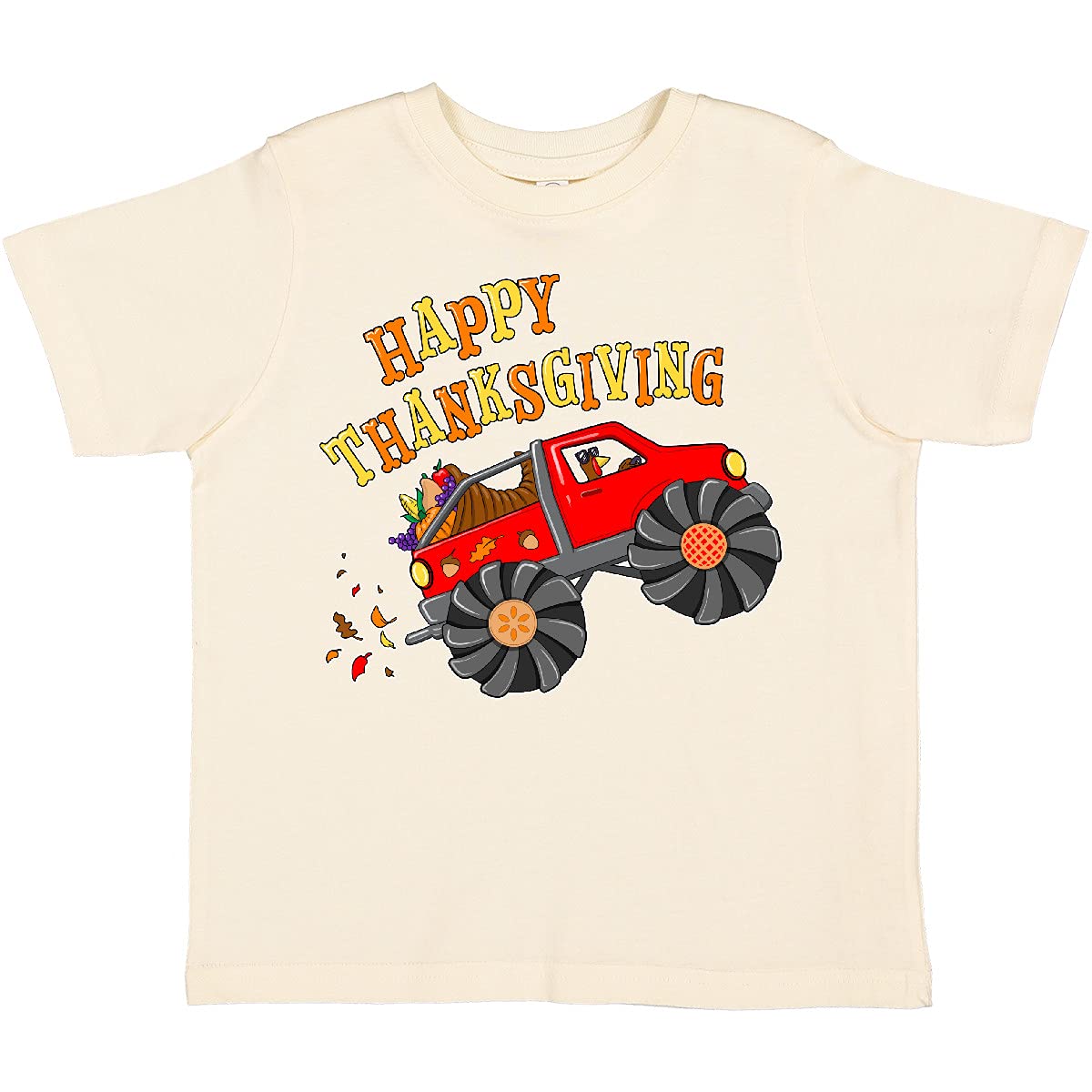 Happy Thanksgiving Monster Truck with Turkey & Food Toddler T-Shirt | Cute Holiday Outfit for Kids | Perfect for Thanksgiving Family Gatherings & Festive Photos