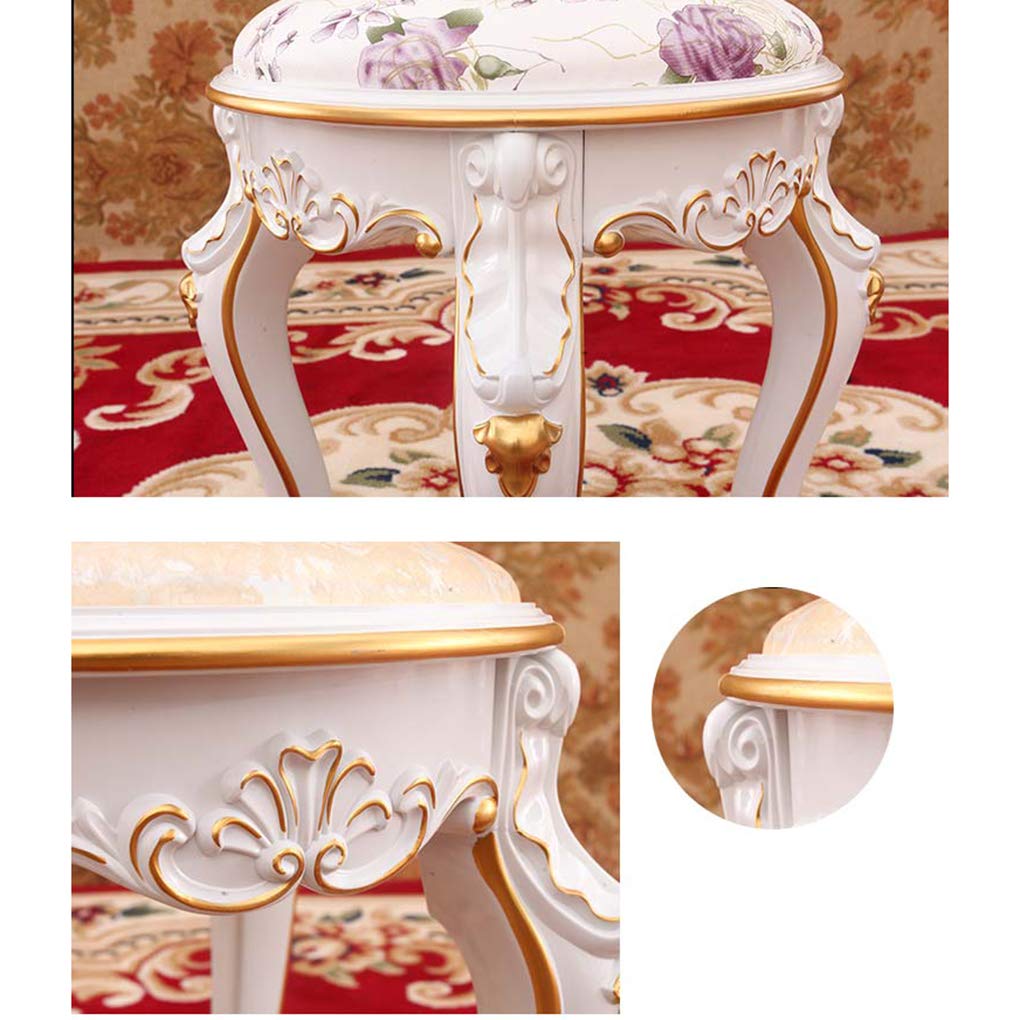 Round Upholstered Vanity Footstool - Padded Dressing Chair & Side Table Seat - Soft Bedroom Bench with Storage - Perfect for Makeup Area, Piano Stool & Bedside Seating