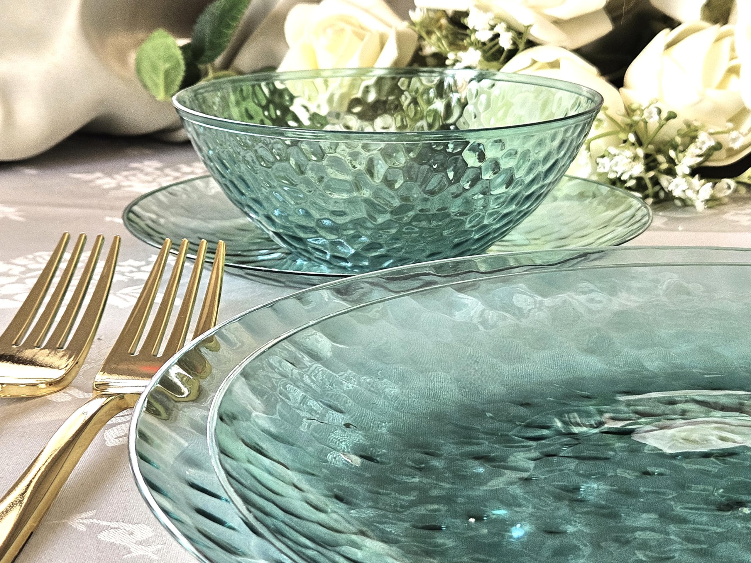 60 Pack Disposable Plastic Plates - 9 Inch Luncheon Plates for Wedding, Party & Events - Coastal Clear Blue - Perfect for Birthday, Baby Shower & Outdoor Gatherings