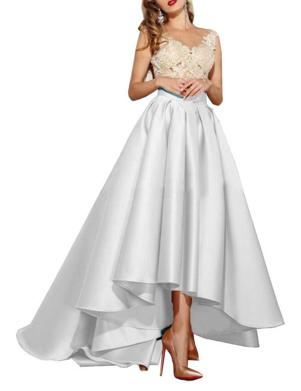 Elegant Women's Lace High-Low Prom Gown Formal Dress with Illusion Back - Perfect for Prom Night, Homecoming, and Special Occasions