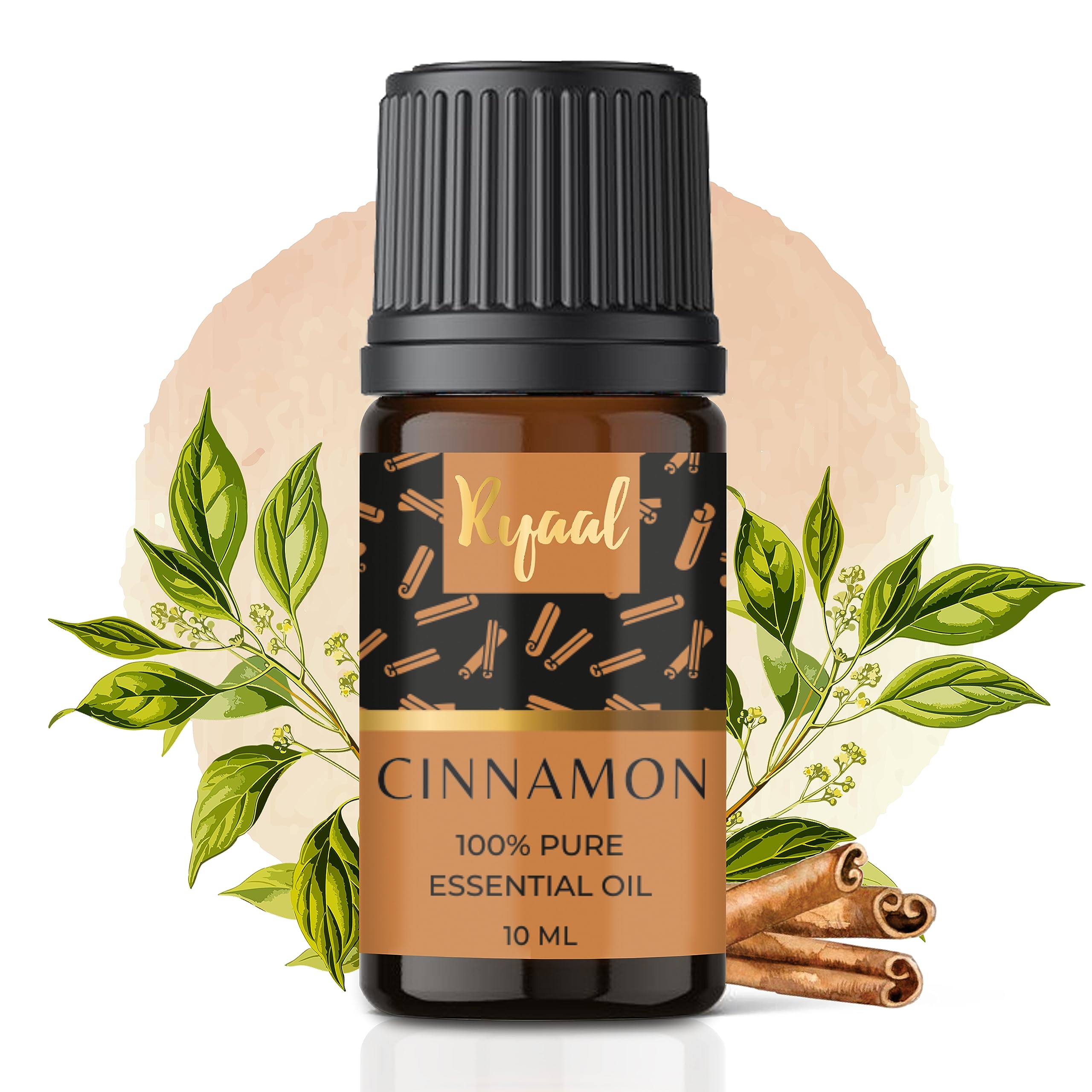 Ryaal 100% Pure Cinnamon Essential Oil for Hair Growth & Skin Care - Natural Undiluted Aromatherapy Oil to Lighten Scars, Hydrate Skin - Perfect for Diffusers, Massage & DIY Beauty Recipes (10ml)