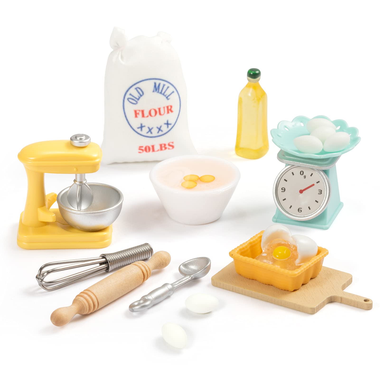 1:12 Scale Miniature Dollhouse Kitchen Accessories Set - Stand Mixer, Kitchen Scale, Flour, Rolling Pin & More - Realistic Dollhouse Furniture for Collectors & DIY Enthusiasts - Perfect for Dollhouse Decor, Miniature Scenes & Creative Projects
