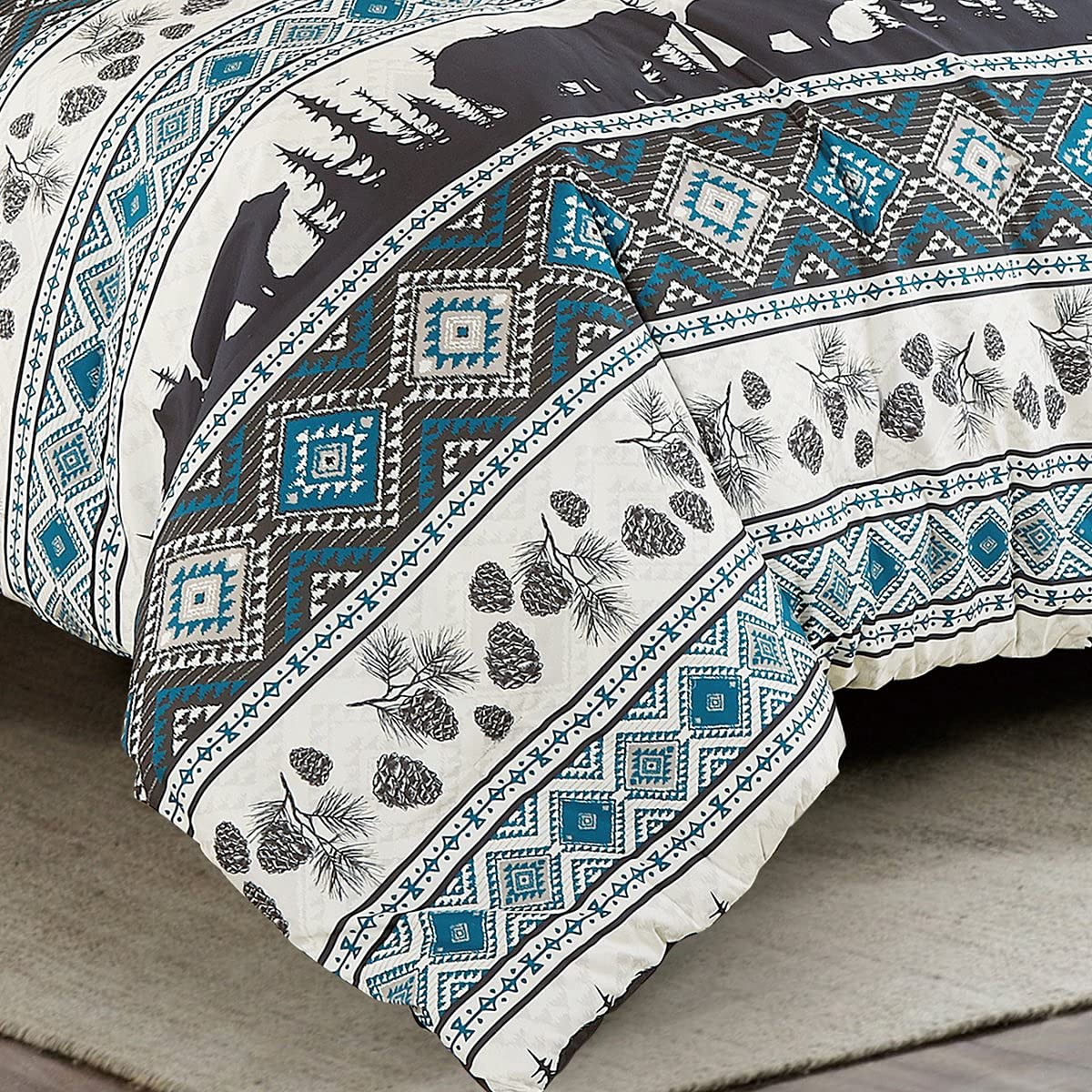Linen Mart Queen Comforter Set - 6 Piece Microfiber Bedding with Southwest Turquoise Aztec Design | Soft & Breathable for All Seasons | Perfect for Master Bedroom, Guest Room, or Dorm Decor