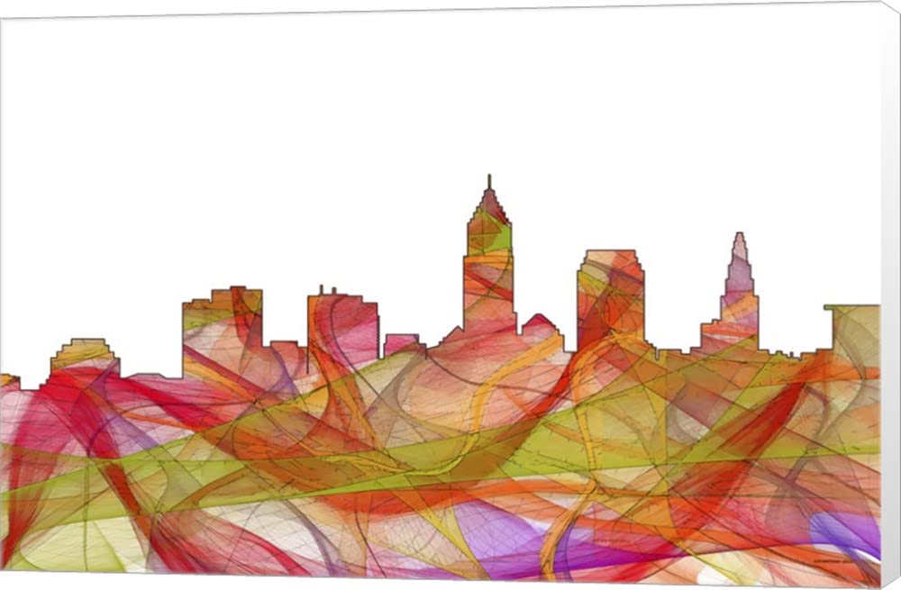 Cleveland Ohio Skyline Canvas Art - Summer Swirl by Marlene Watson, 18x12 Inch Museum Wrapped Wall Decor for Living Room, Bedroom & Office