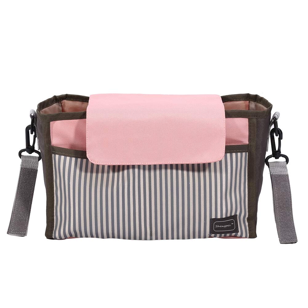 Universal Baby Stroller Organizer Bag - Multi-Function Hanging Storage for Diapers, Bottles & Toys (Pink/Black) | Perfect for Strollers, Car Seats & Shopping Carts