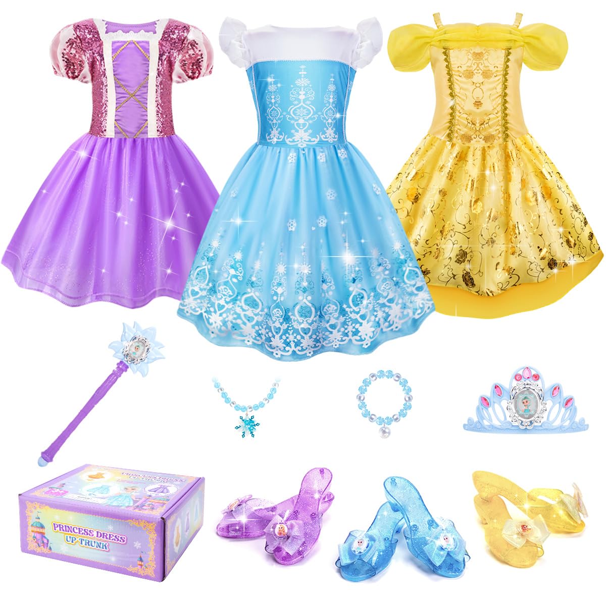 Meland Princess Dress Up Costume Set for Girls Ages 3-6 | Fairy Tale Pretend Play Outfit with Crown & Shoes | Perfect Birthday Gift for Toddler Girls | Princess Tea Party, Dress Up Play & Birthday Celebration
