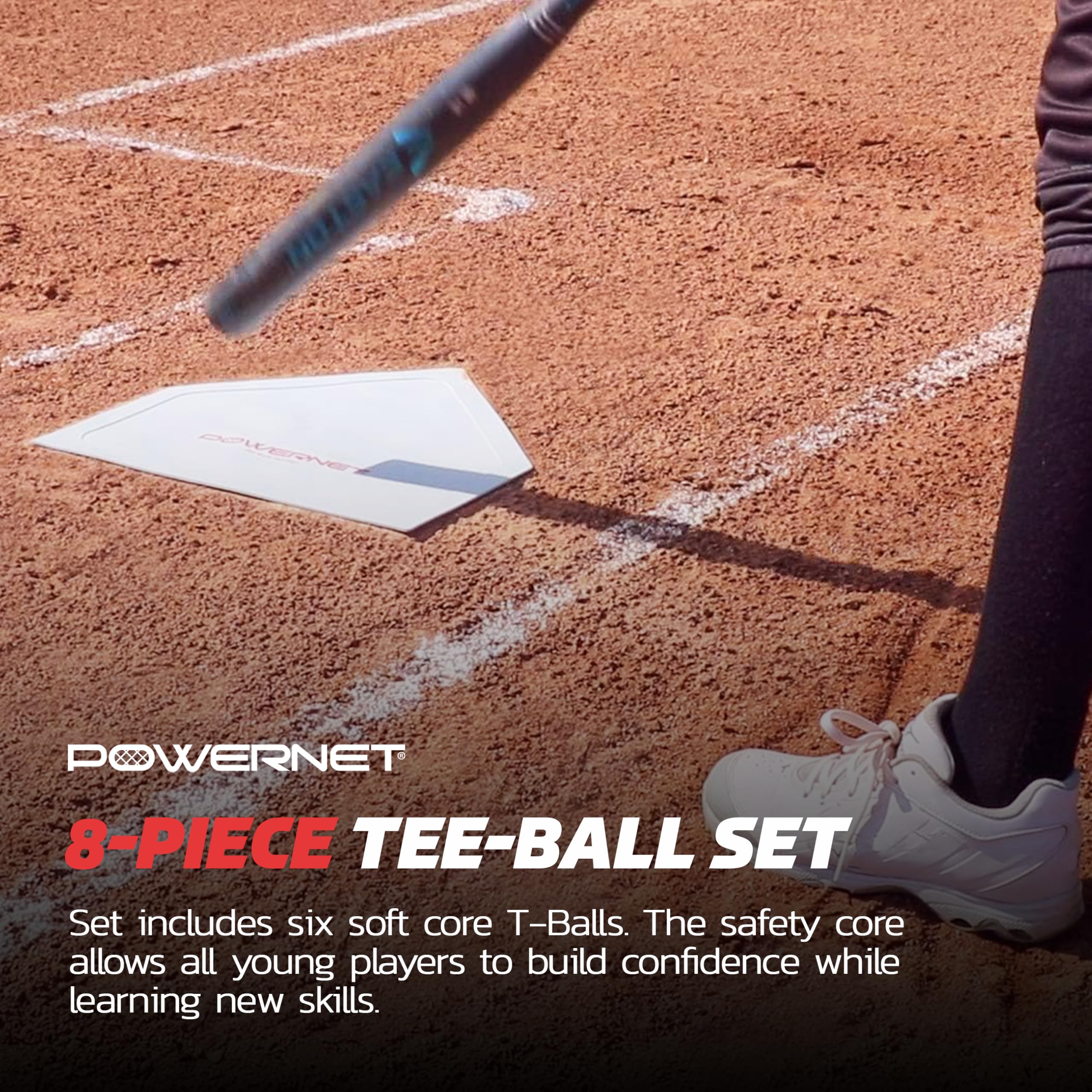 PowerNet T-Ball Baseball Training Set for Kids & Coaches - 6 Soft Core Baseballs, Adjustable Batting Tee & 5 Throw Down Bases - Perfect for Youth Baseball Practice, Tee Ball Games & Backyard Training