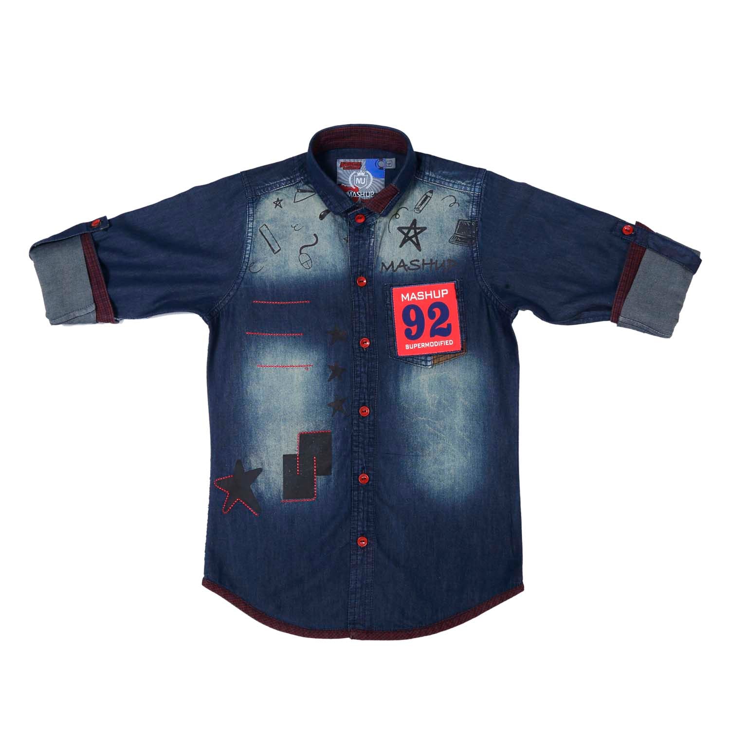 Stylish MashUp Blue Denim Shirt for Men & Women - Trendy Casual Button Down Shirt for Everyday Wear, Date Night & Outdoor Activities