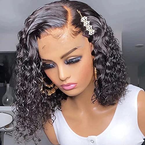 Kinky Curly Short Bob Wigs for Black Women - 12 Inch HD Lace Front Human Hair Wig with 150% Density, 13x6 Transparent Lace, Pre-Plucked & Bleached Knots (Glueless) - Perfect for Daily Wear, Cosplay & Special Occasions