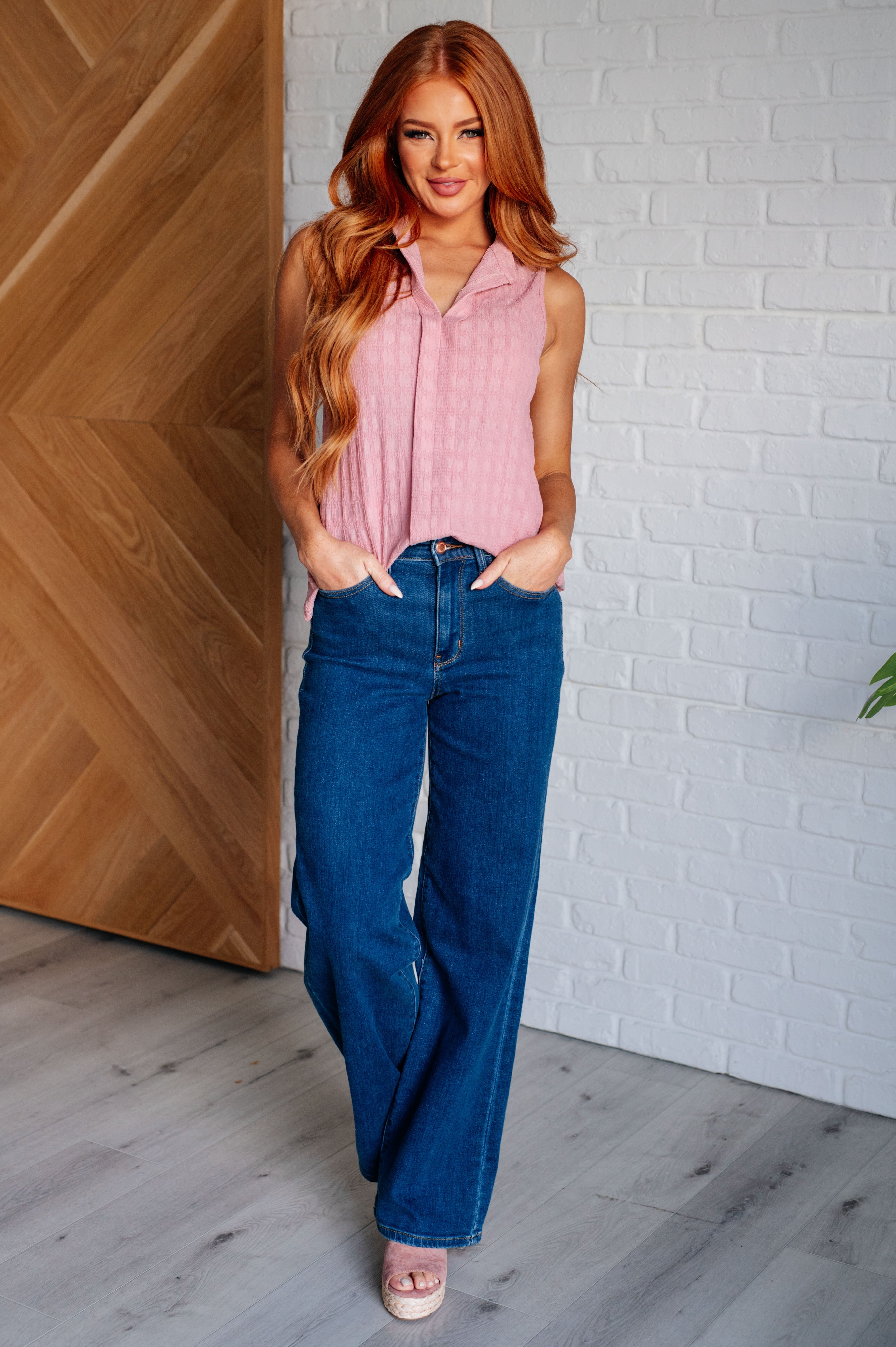 Pleat Front Sleeveless Blouse for Women - Soft Pink Office Wear & Summer Casual Top | Perfect for Work, Business Meetings & Date Nights