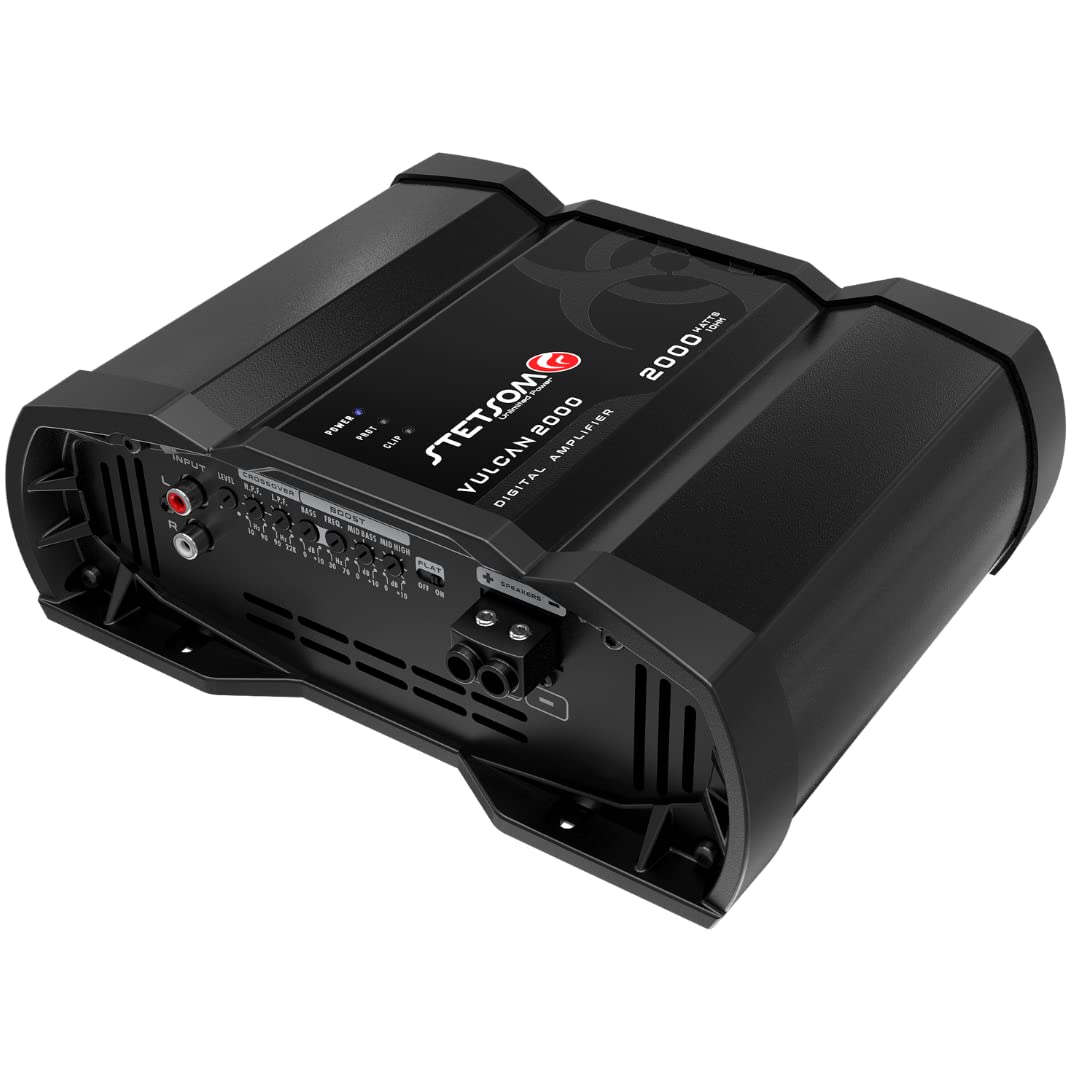 Stetsom Vulcan 2000 1 Ohm Car Amplifier - 2000W RMS Mono Full Range Power, 1Ω Stable HD Audio with Crossover & Bass Boost | Perfect for Car Stereo, Subwoofer & Speaker Systems | Enhanced with Smart Cooling Technology for Long Drives & Bass-Heavy Music