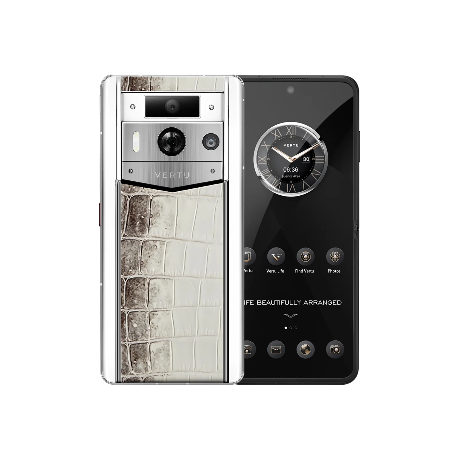 METAVERTU 2 White Luxury Custom Gold-Plated Smartphone with Diamond Accents & Himalayan Alligator Skin - Web3 AI Phone - Perfect for High-End Tech Enthusiasts and Business Professionals
