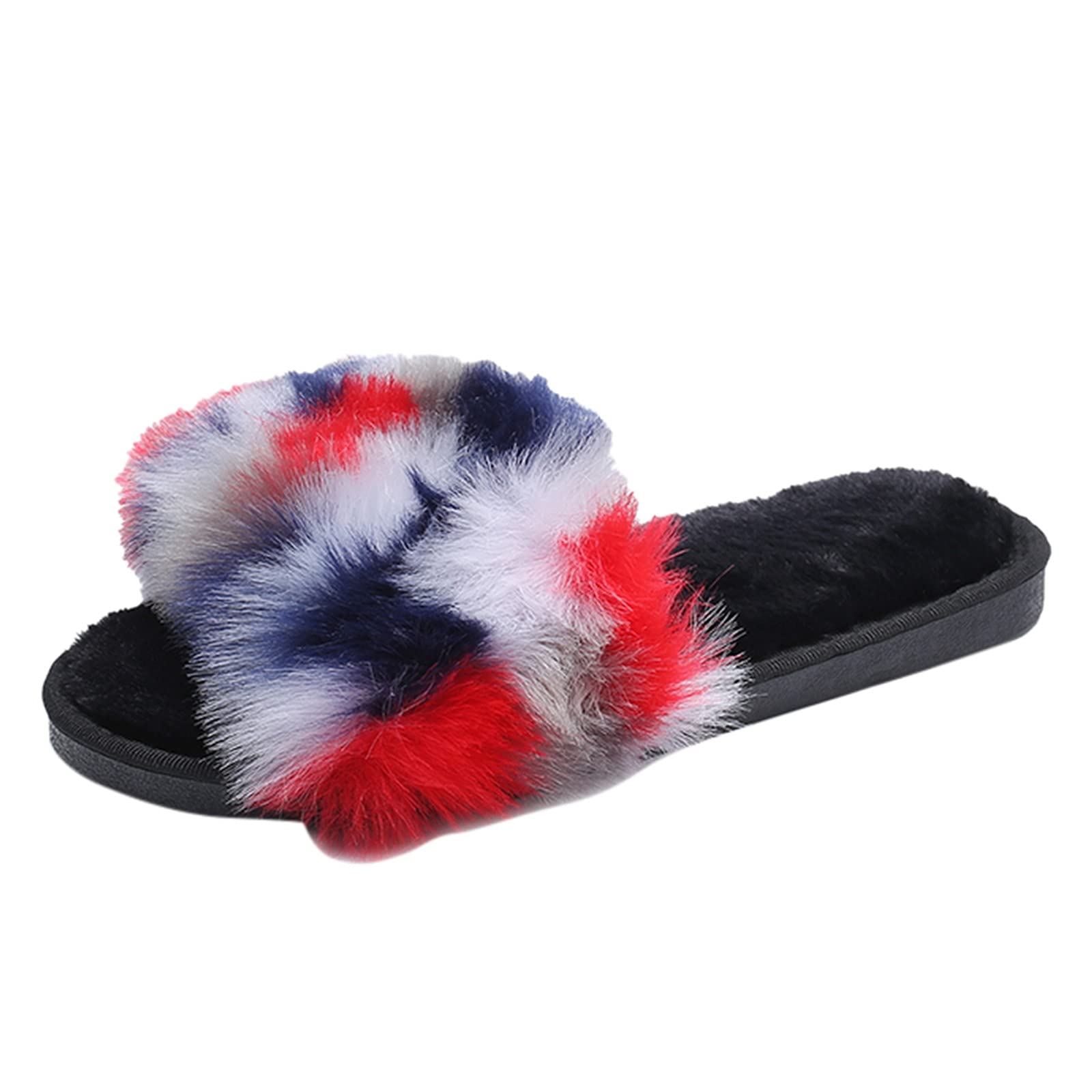 Cozy Women's Furry Plush Slip-On Slippers - Open Toe Extra Wide House Shoes for Swollen Feet - Soft Indoor/Outdoor Comfort Slippers (Blue, Size 8) - Perfect for Relaxing at Home, Nursing, or Post-Surgery Recovery