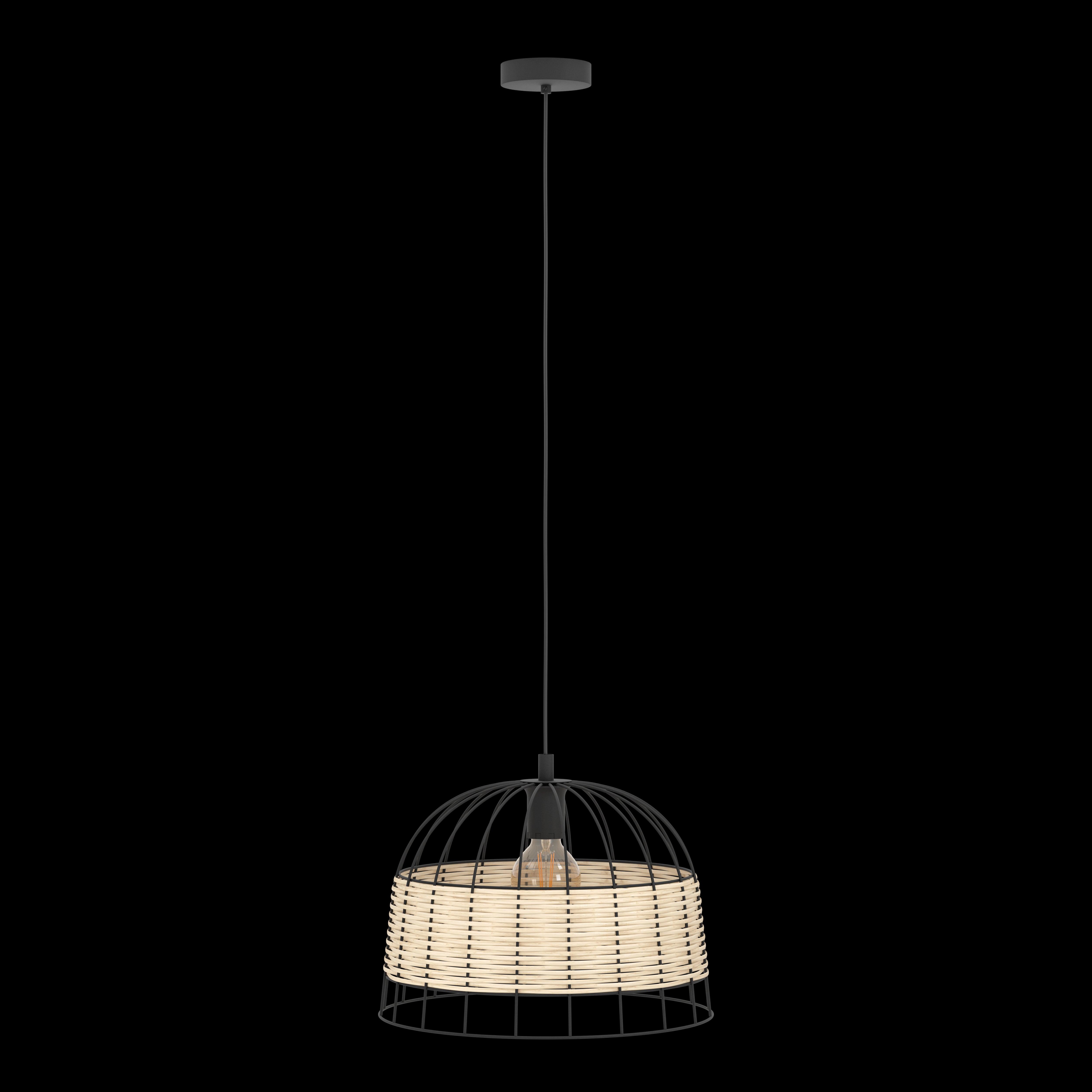 Eglo Anwick Black Metal Frame & Woven Rattan Ceiling Pendant Light - Modern Farmhouse Lighting for Dining Room, Kitchen Island, and Bedroom