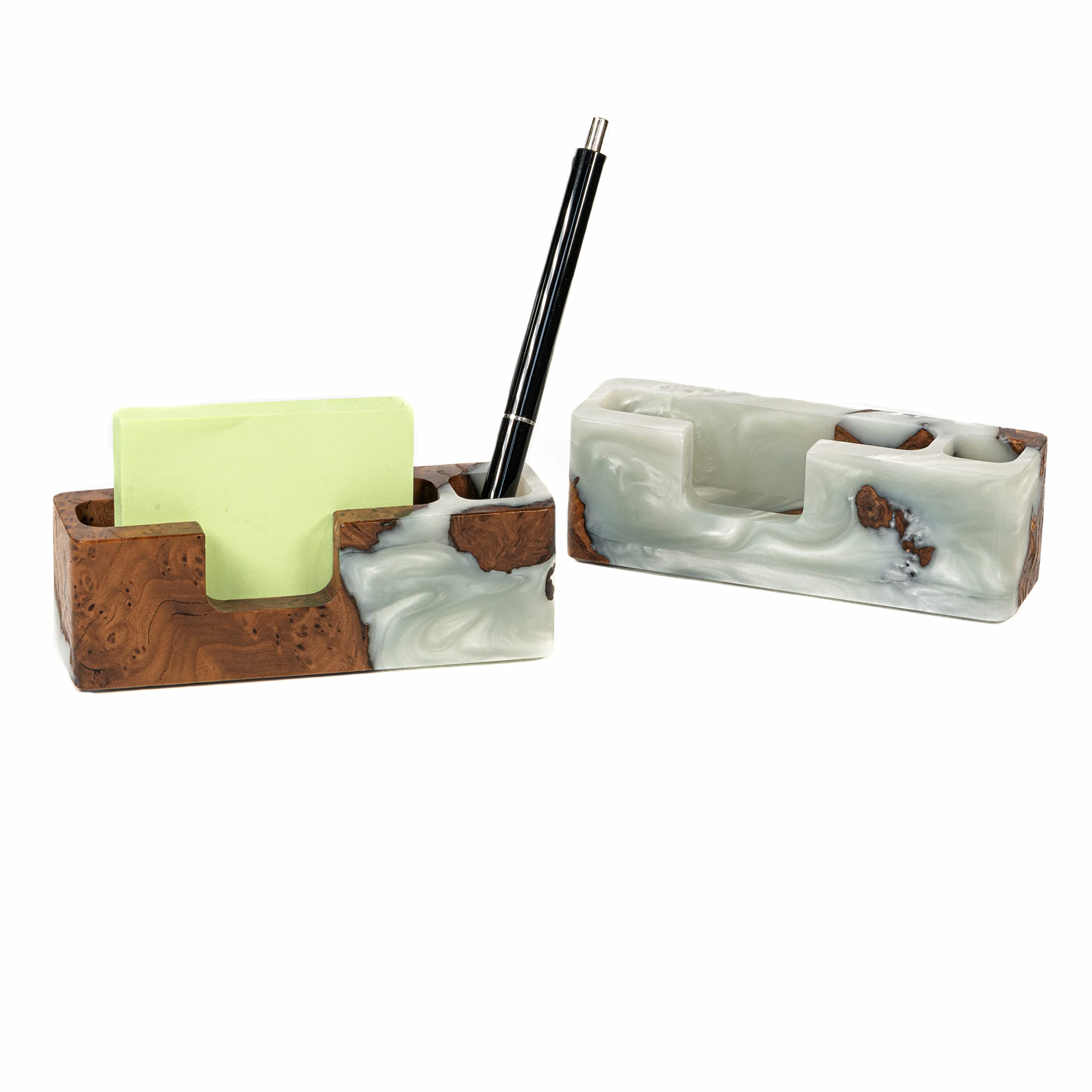 Premium Resin & Wood Office Desk Organizer Set - Unique Teacher Appreciation Gift, Graduation Gift, Administrative Professional Day Present (Platinum Set with Phone Stand & Pen/Note Holder) - Perfect for Home Office, Classroom, and Corporate Workspaces
