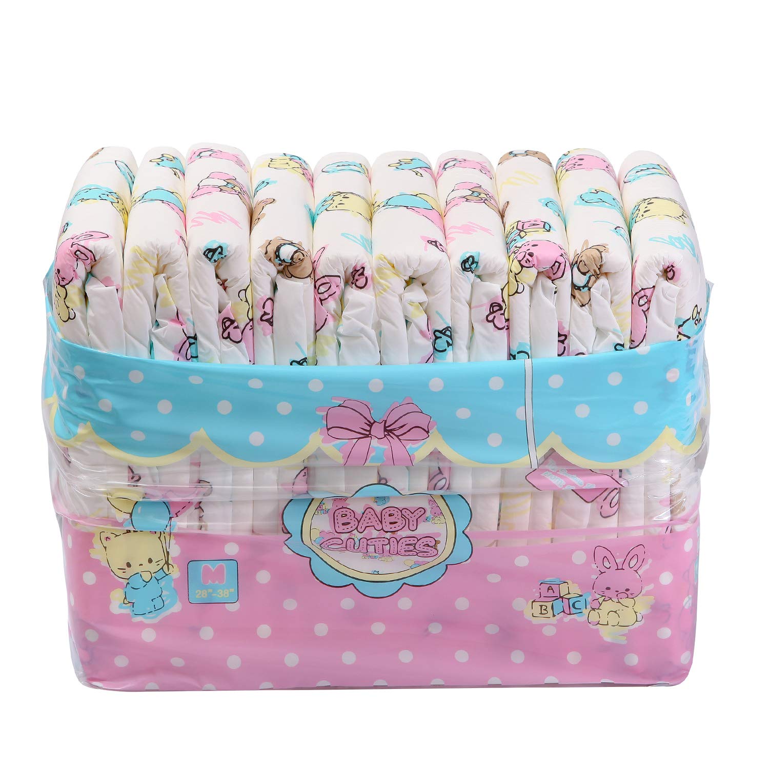 Littleforbig Adult Printed Diaper 80 Pieces (8 Packs) - Baby Cuties Design, Medium Size 28