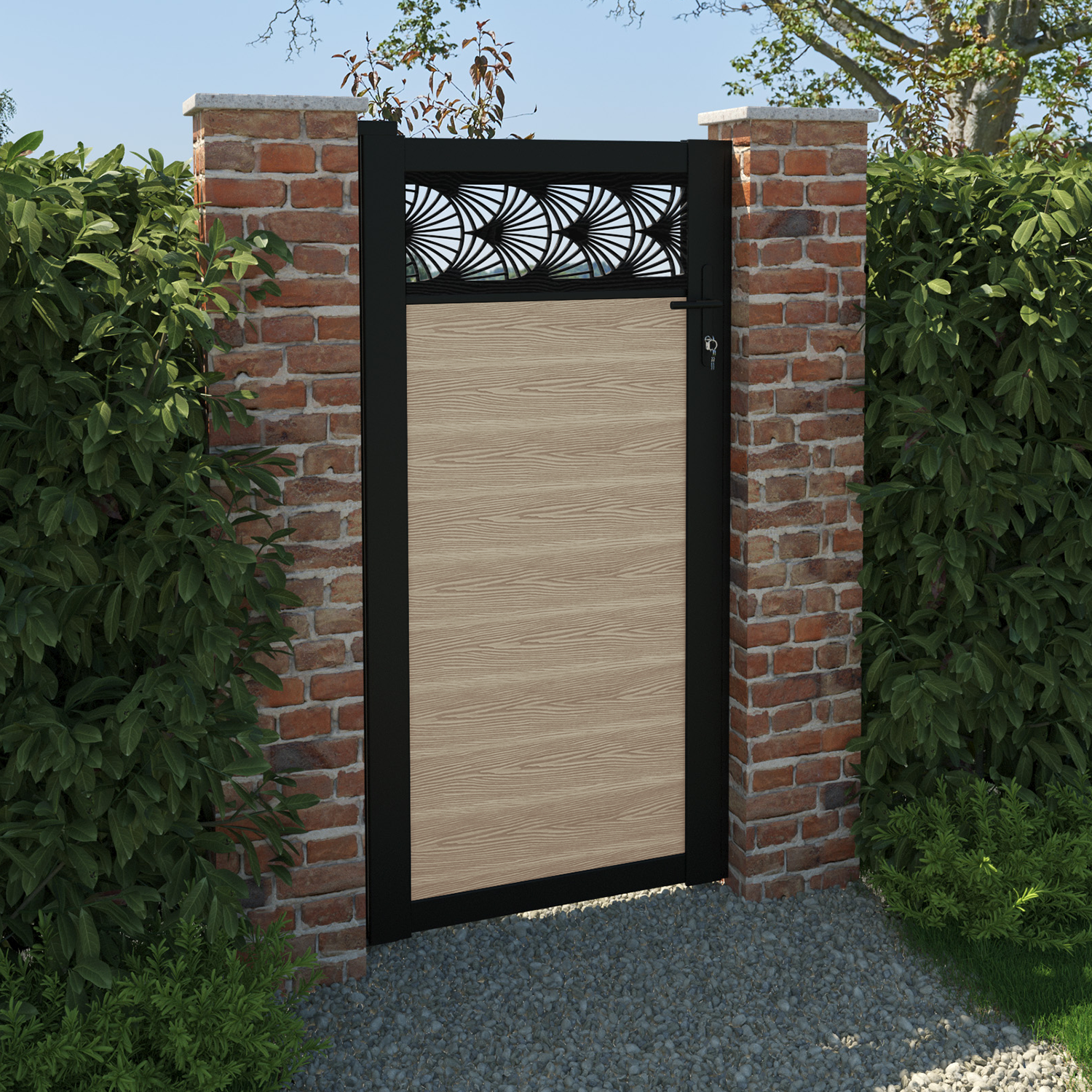 Classic Light Oak Wooden Botanic Pedestrian Gate - Elegant Garden Entryway for Home & Yard Landscaping
