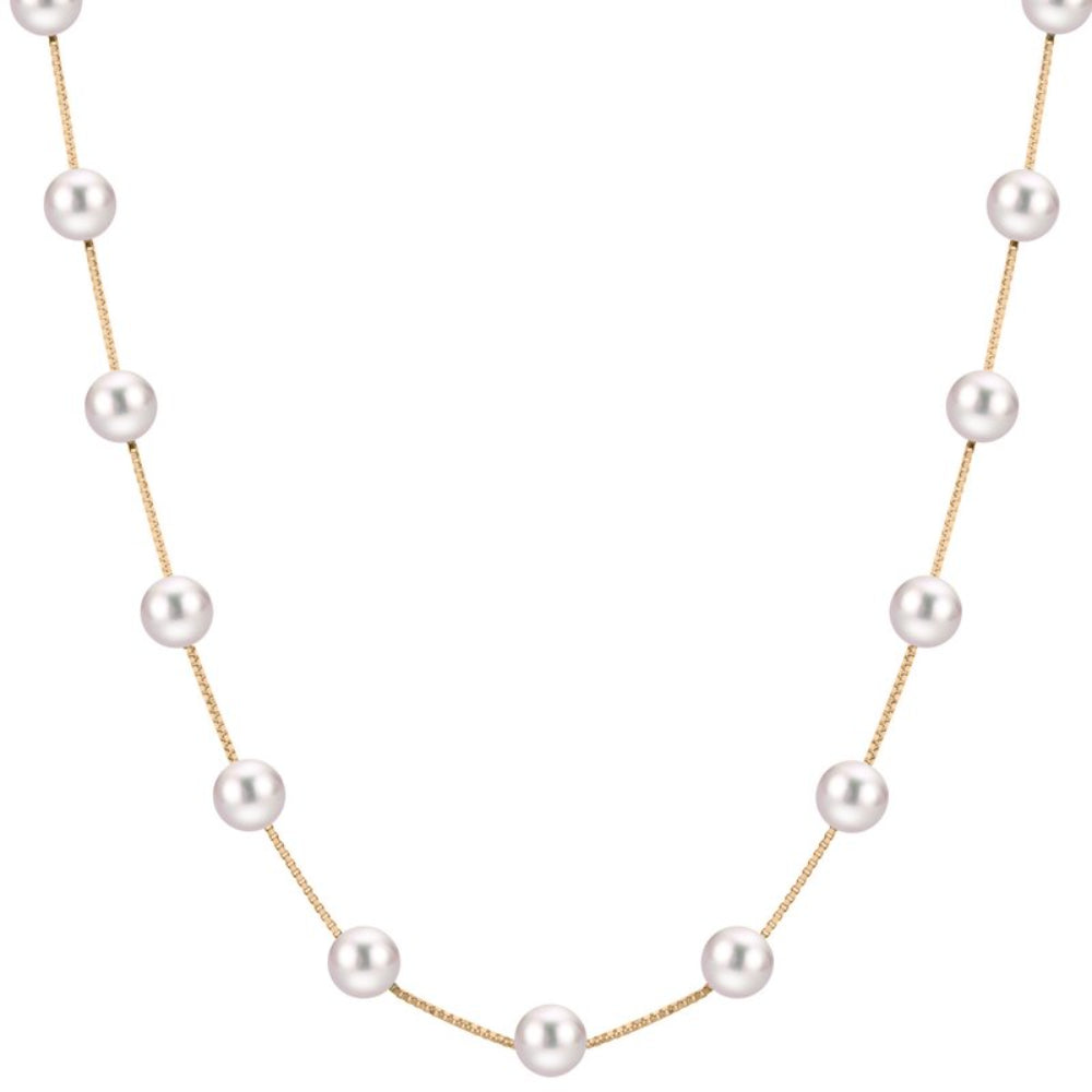 14K Gold Freshwater Pearl Station Necklace – Elegant & Timeless Jewelry for Women, Perfect for Weddings, Parties & Everyday Wear