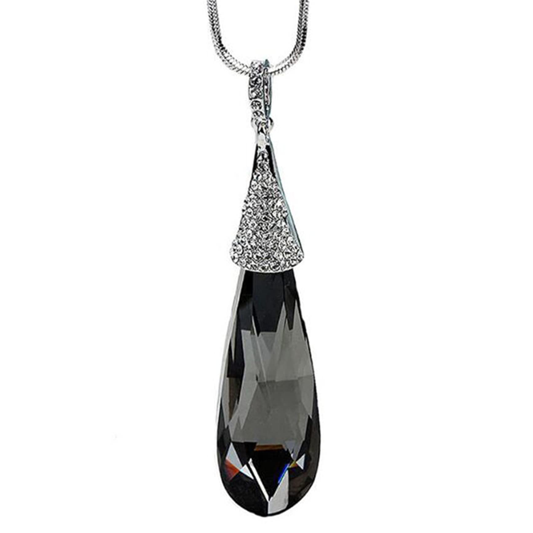 JUNWU Long Chain Necklace for Women - Large Crystal Water Drop Pendant Fashion Jewelry, Elegant Sweater Necklace for Girls | Perfect for Parties, Weddings & Everyday Wear