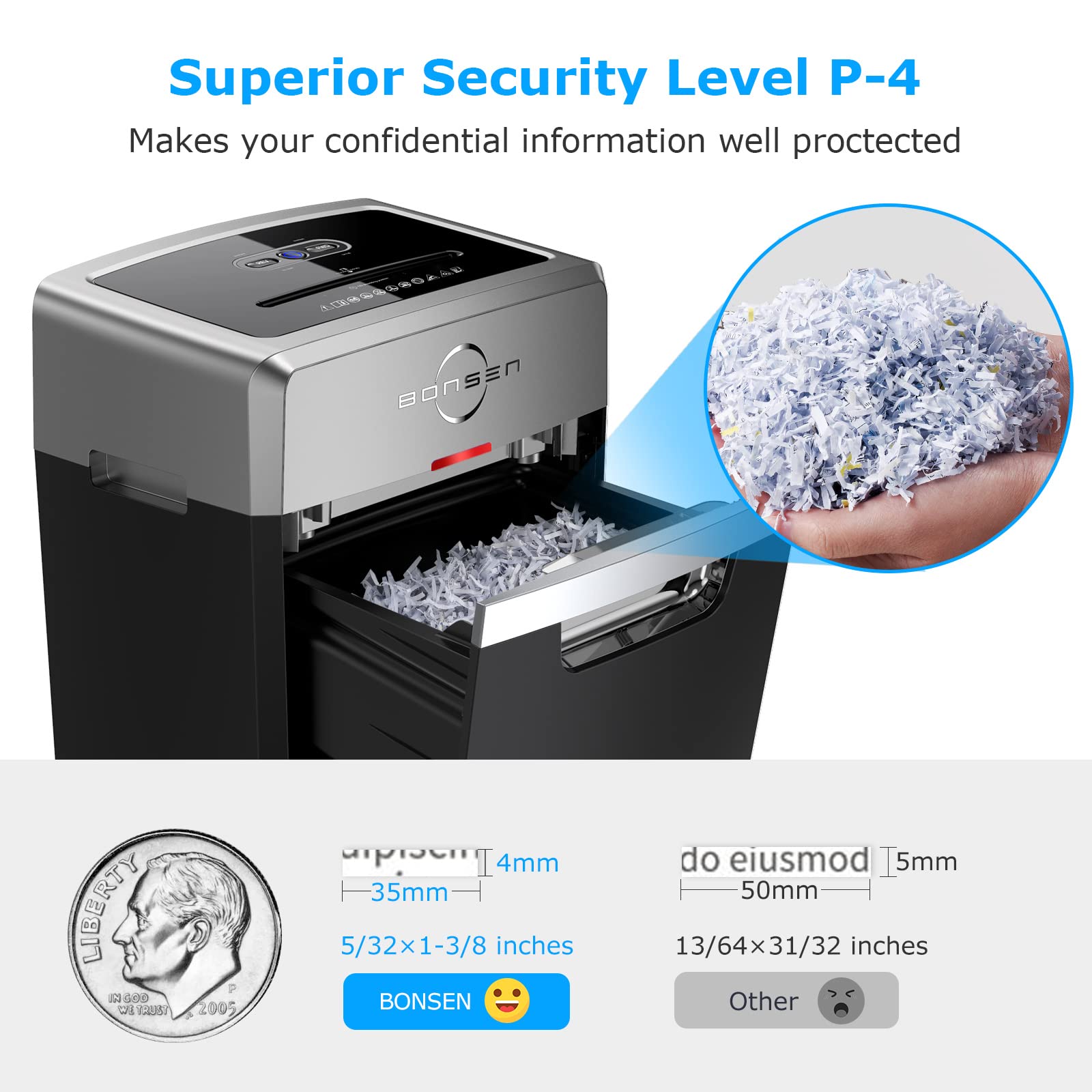 BONSEN Heavy Duty 24-Sheet Cross-Cut Paper Shredder - 40-Min Continuous Run Time, 9-Gallon Basket, 55dB Ultra Quiet - Commercial Grade Office Shredder with P-4 High Security (S3105) - Perfect for Confidential Document Destruction in Home Offices, Businesses & Financial Institutions