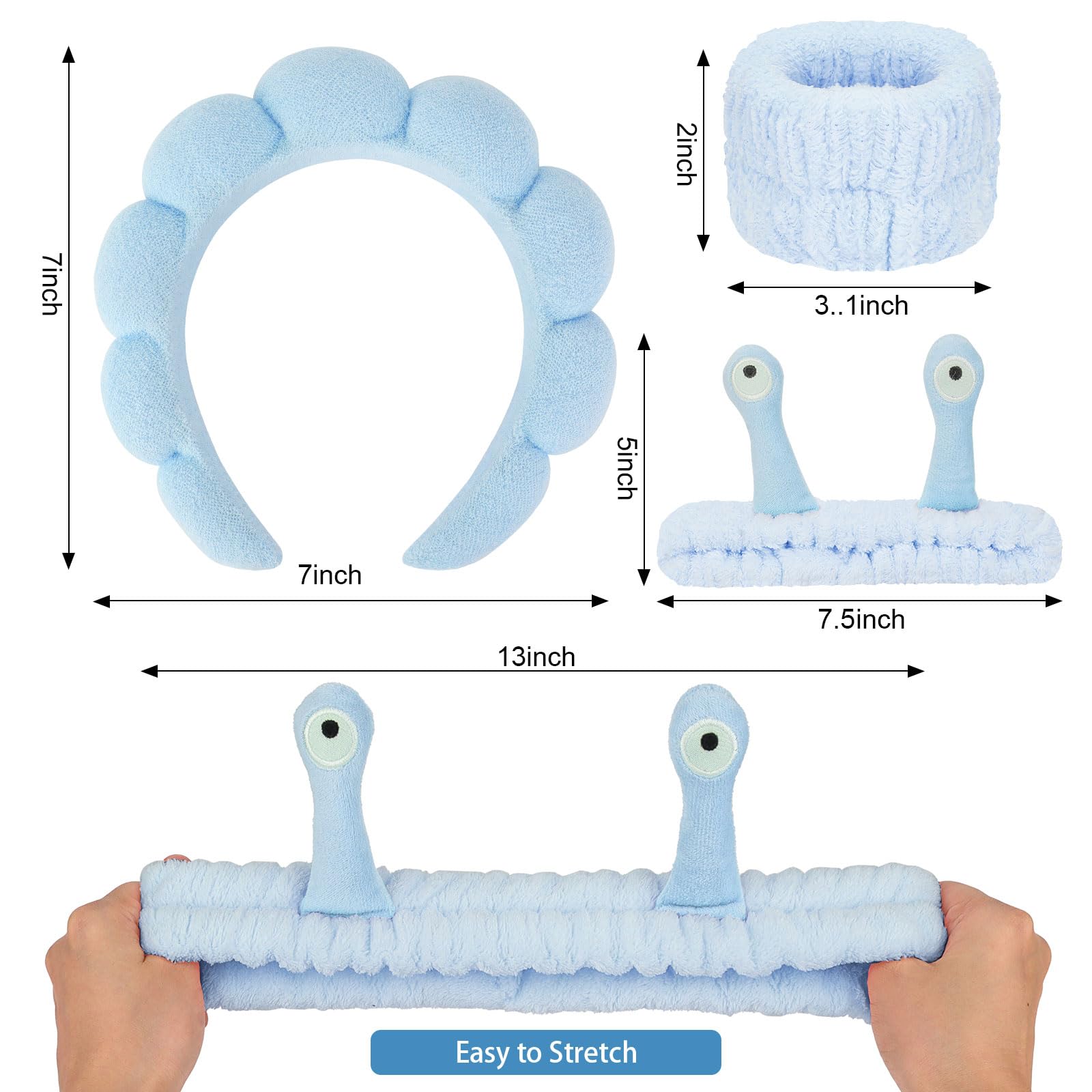6Pcs Blue Spa Headbands & Wristbands Set - Soft Terry Cloth Face Wash Headband & Makeup Headband for Women, Gentle Skincare Hair Bands & Wrist Towels - Perfect for Facial Cleansing, Spa Days & At-Home Beauty Routines