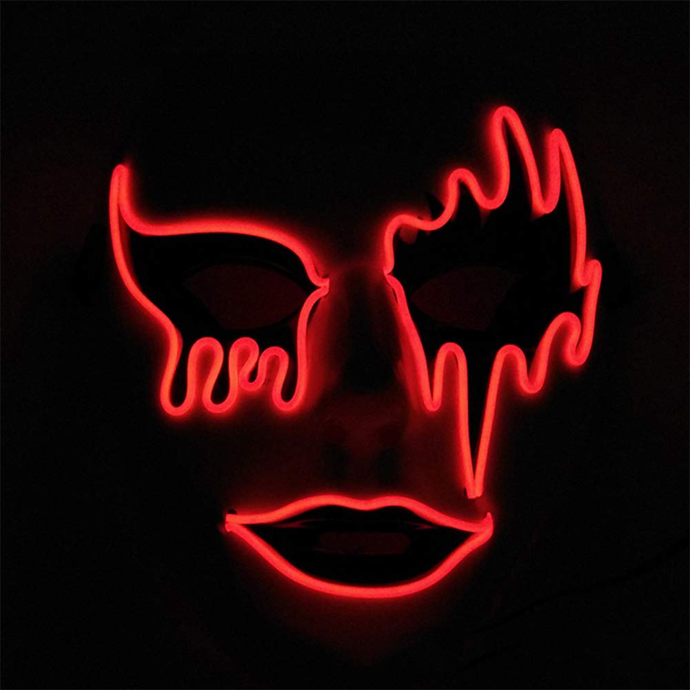 Forart LED Light Up Mask - Halloween Purge Masks with Safe EL Wire Technology - Glowing Creepy Costume Mask for Halloween Parties, Raves & Cosplay Events