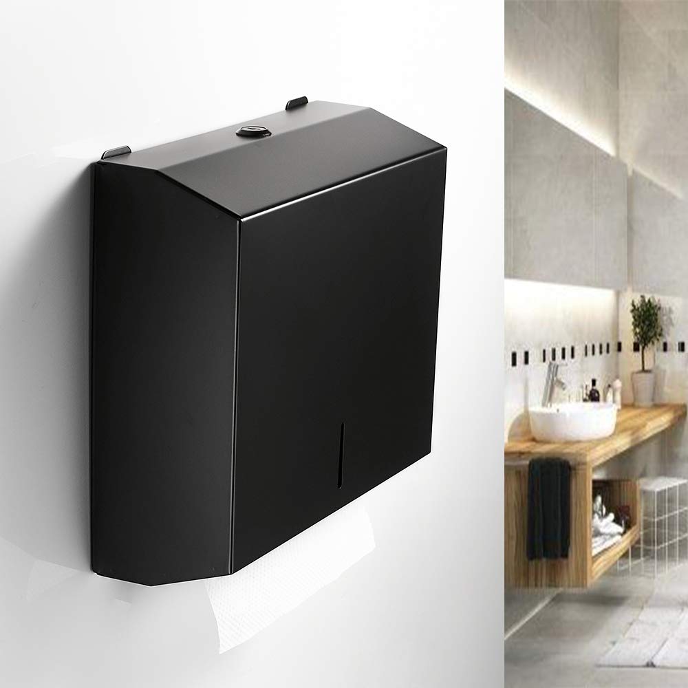 Commercial Matte Black Paper Towel Dispenser - Stainless Steel Wall Mounted C-Fold Hand Towel Holder for Office, Bathroom, Restroom & Kitchen | Durable & Hygienic Tissue Dispenser for High-Traffic Areas