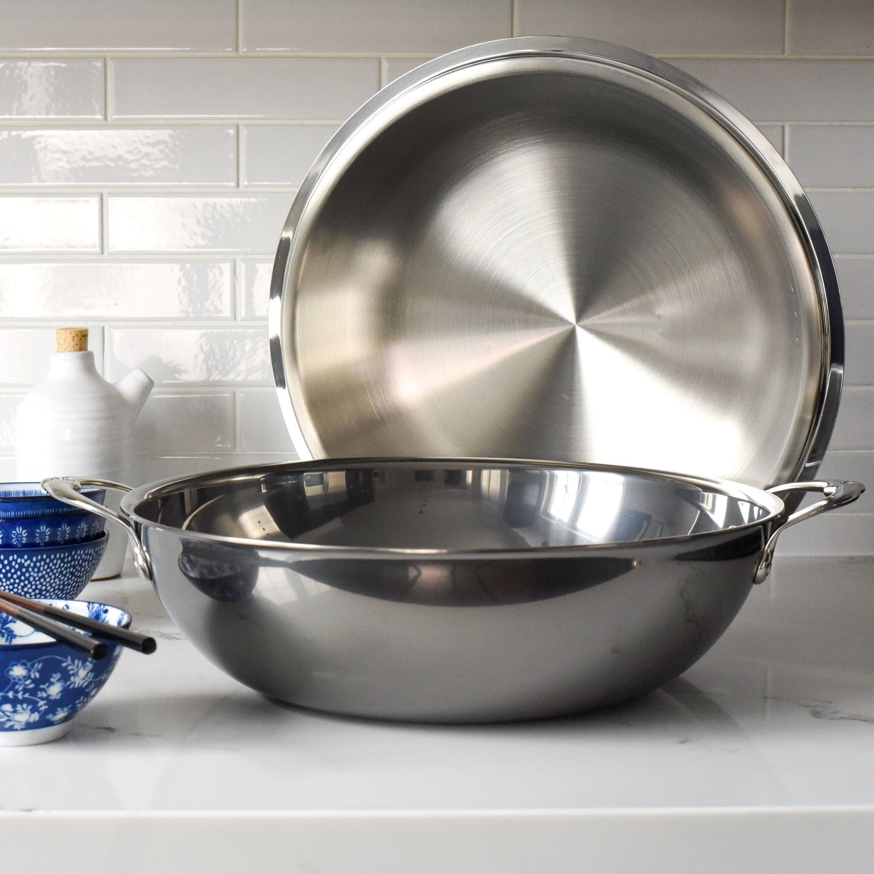 Hestan Nanobond Nonstick 14-Inch Covered Wok Pan - Professional Carbon Steel Stir Fry Pan with Lid - Perfect for Asian Cooking, Stir Frying, Sautéing & Deep Frying