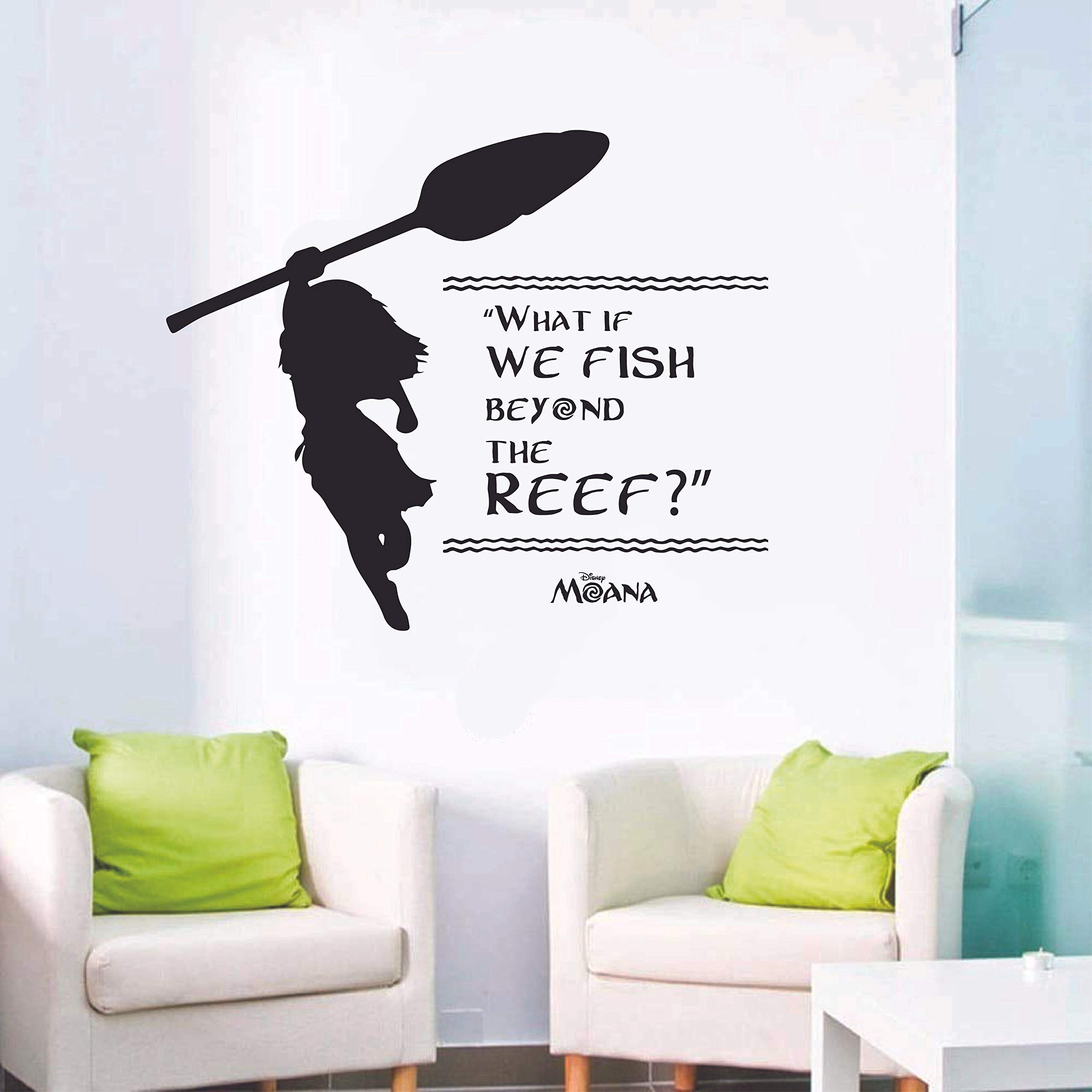 Moana Quote Disney Princess Silhouette Vinyl Wall Art Sticker - 'What If We Fish Beyond The Reef' Wall Decal for Home, Nursery, Kids Room Decor (10x10 inch) - Perfect for Disney Themed Bedrooms, Playrooms & Birthday Party Decorations