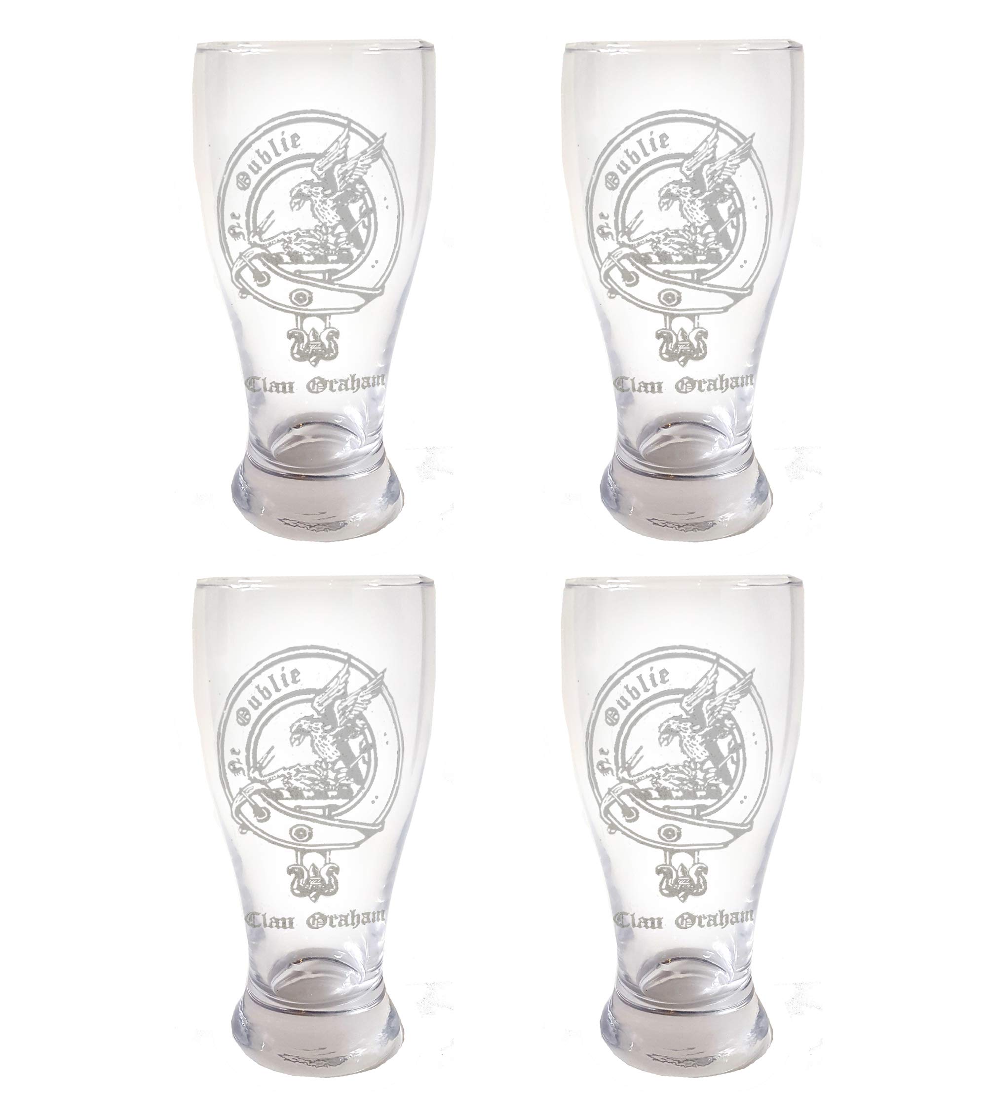 Clan Graham Scottish Crest Pint Glass Set of 4 - Personalized Engraved Family Crest Pub Glasses, Custom Beer Mugs for St. Patrick's Day, Scottish Heritage Celebrations & Home Bar Decor