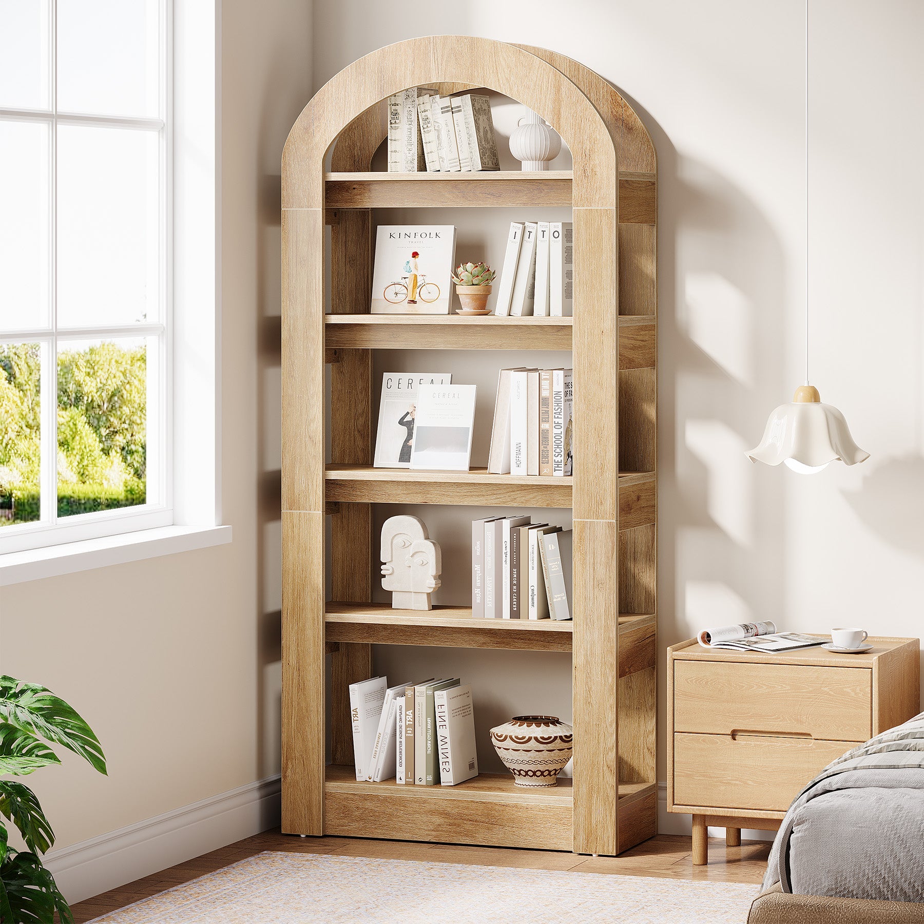 5 Tier Wooden Bookshelf - Arch Shaped Bookcase Display Shelf for Living Room, Bedroom & Office Storage - Perfect for Organizing Books, Decor & Essentials