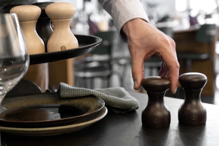Premium Crush Grind Danish Lyon Salt and Pepper Mill Set - 2 Piece Adjustable Ceramic Grinder for Gourmet Cooking & Dining Table Seasoning