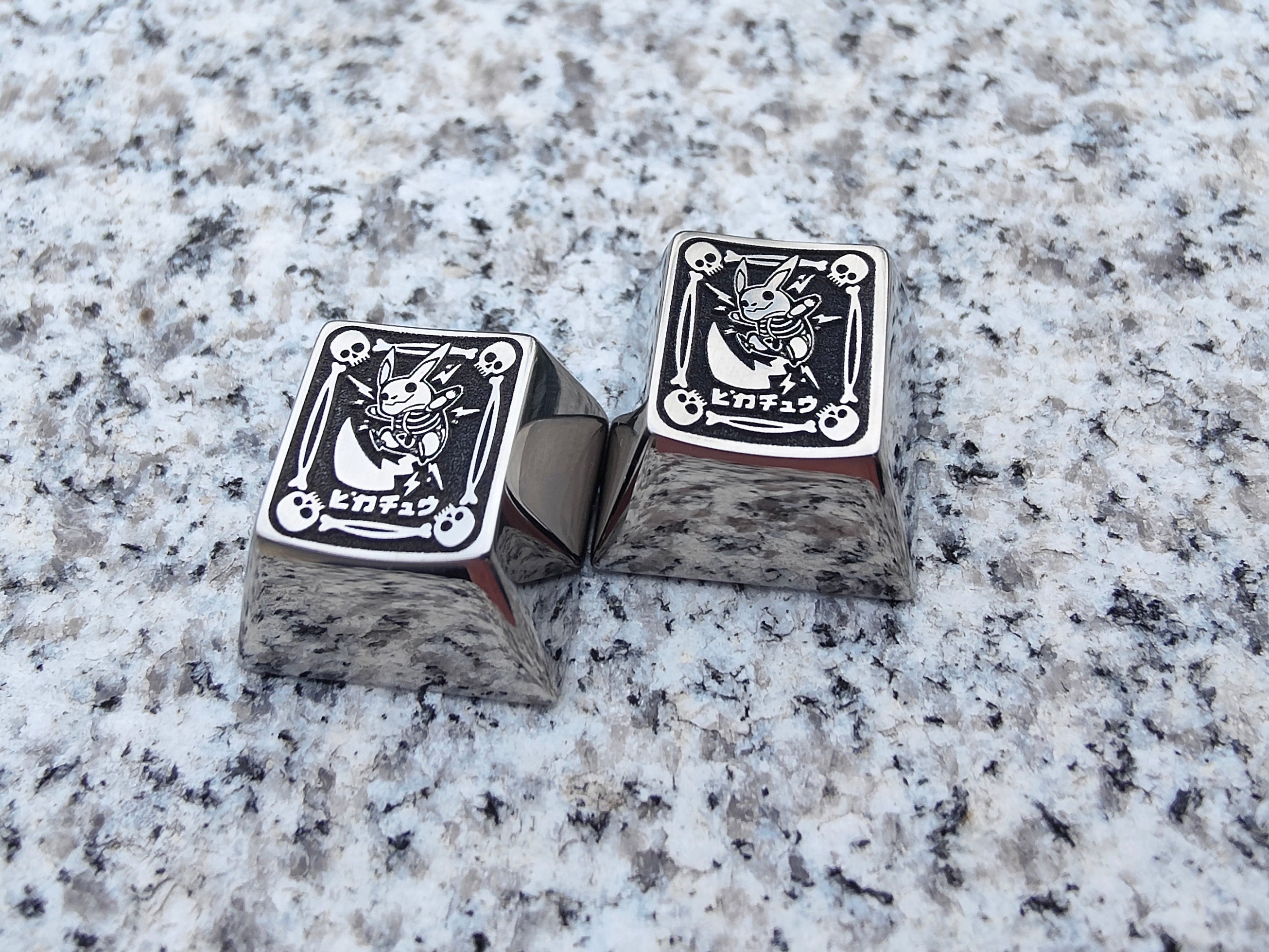 Laser Carved Titanium Alloy Skeleton Pikachu Keycaps - Halloween Special Custom Mechanical Keyboard Keycaps for Gaming & Decoration