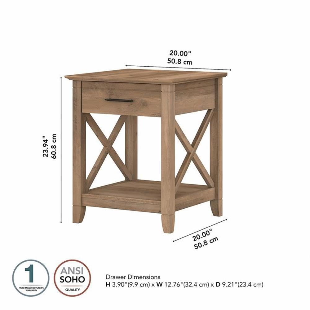 BOWERY HILL Rustic Nightstand with Drawer - Reclaimed Pine Engineered Wood Bedside Table for Bedroom, Living Room & Guest Room