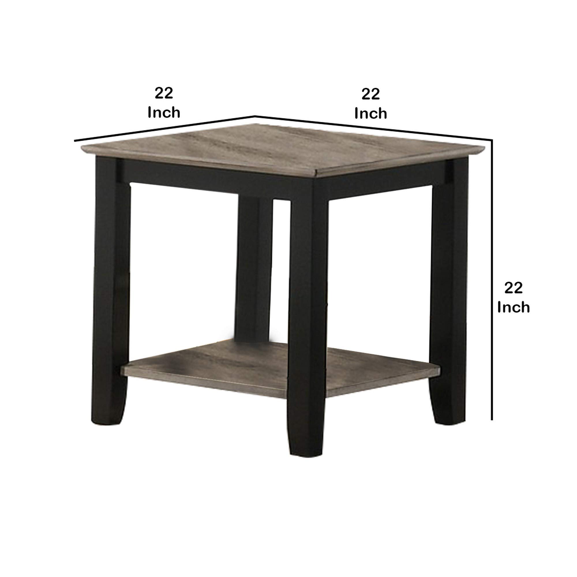 Benjara Wooden End Table with Open Shelf - Black and Gray Nightstand for Living Room, Bedroom, or Office - Modern Side Table with Storage Space