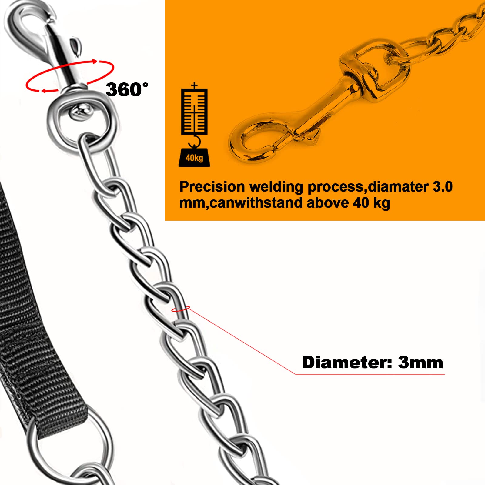 Heavy Duty Metal Dog Leash - 4FT Chew Proof Pet Leash Chain with Soft Padded Handle for Large & Medium Dogs (4FT x 3mm, 0-80 lbs) - Perfect for Walking, Training & Outdoor Adventures
